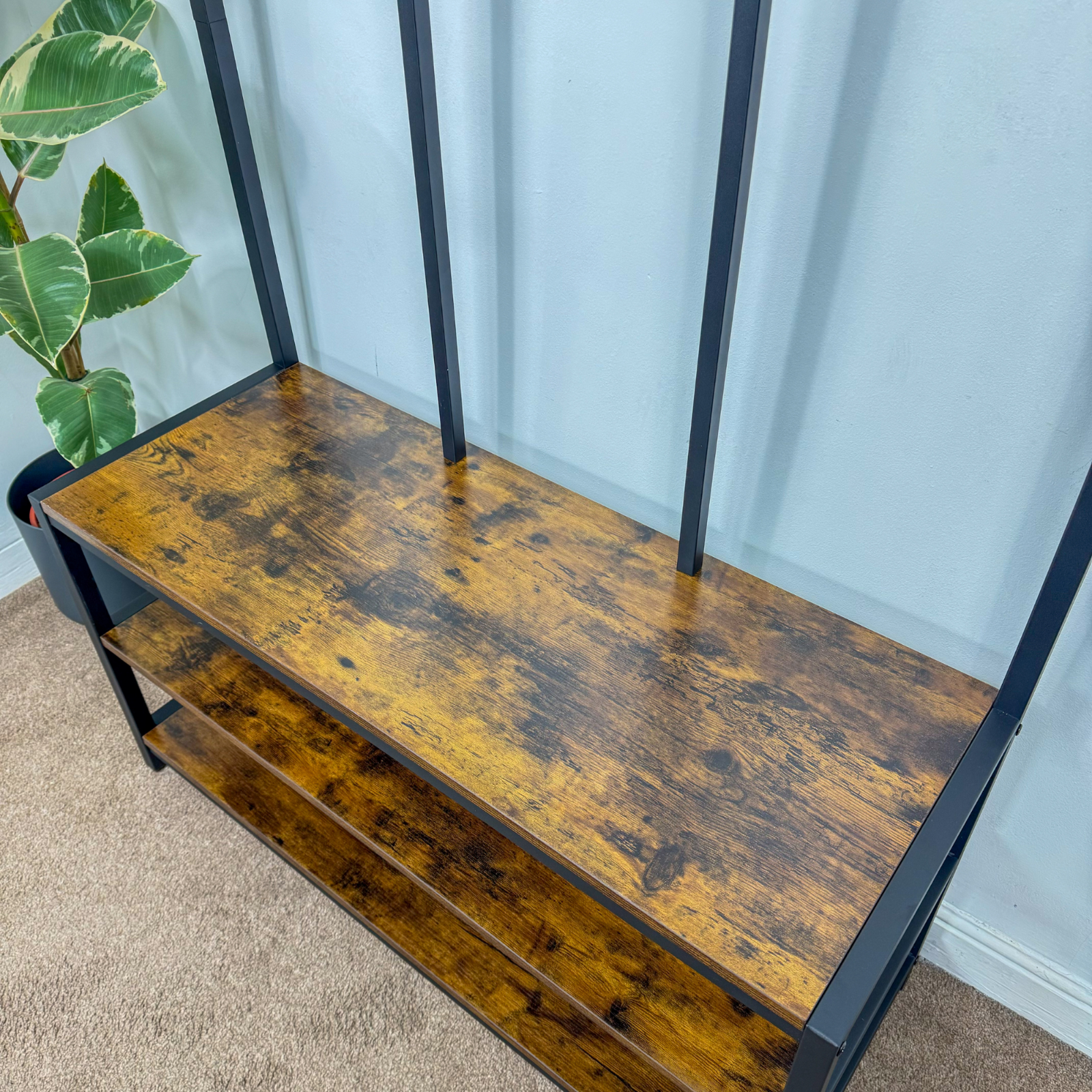 Large Rustic Coat Rack With Seat Shoe Rack Hall Tree Entryway Shoe Bench Shelves
