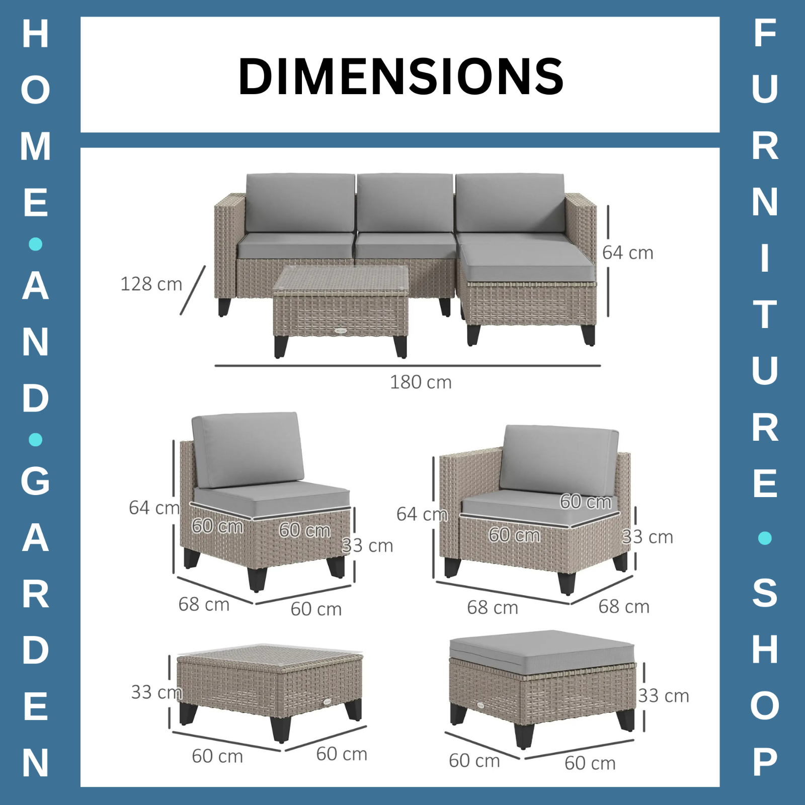 5 Piece Rattan Garden Furniture Set with Corner Sofa Table & Footstools Outdoor