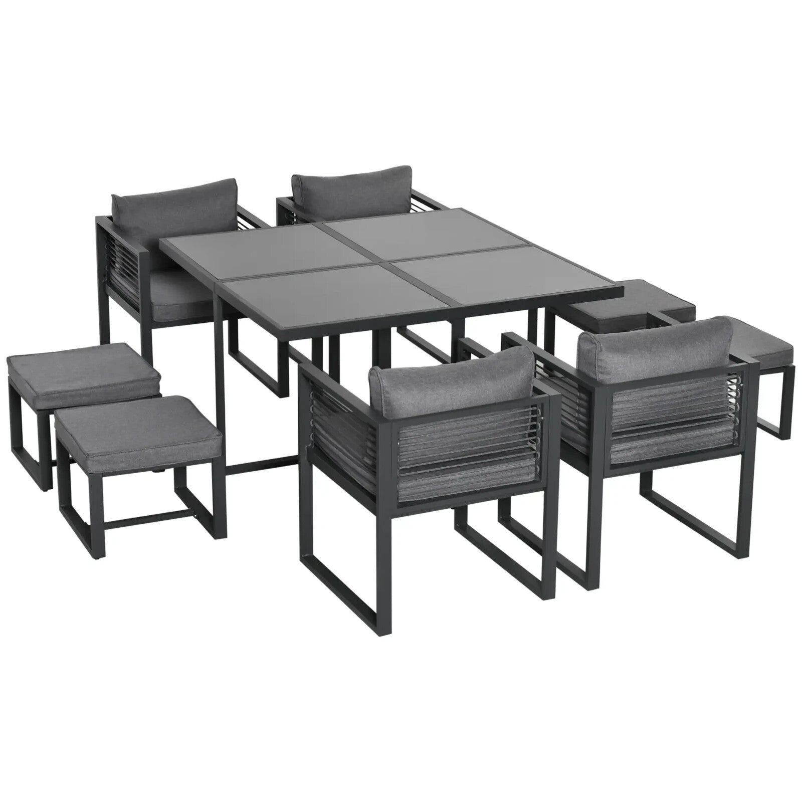 9PC Garden Dining Cube Set Table Chairs Stools w/ Cushions Outdoor Furniture