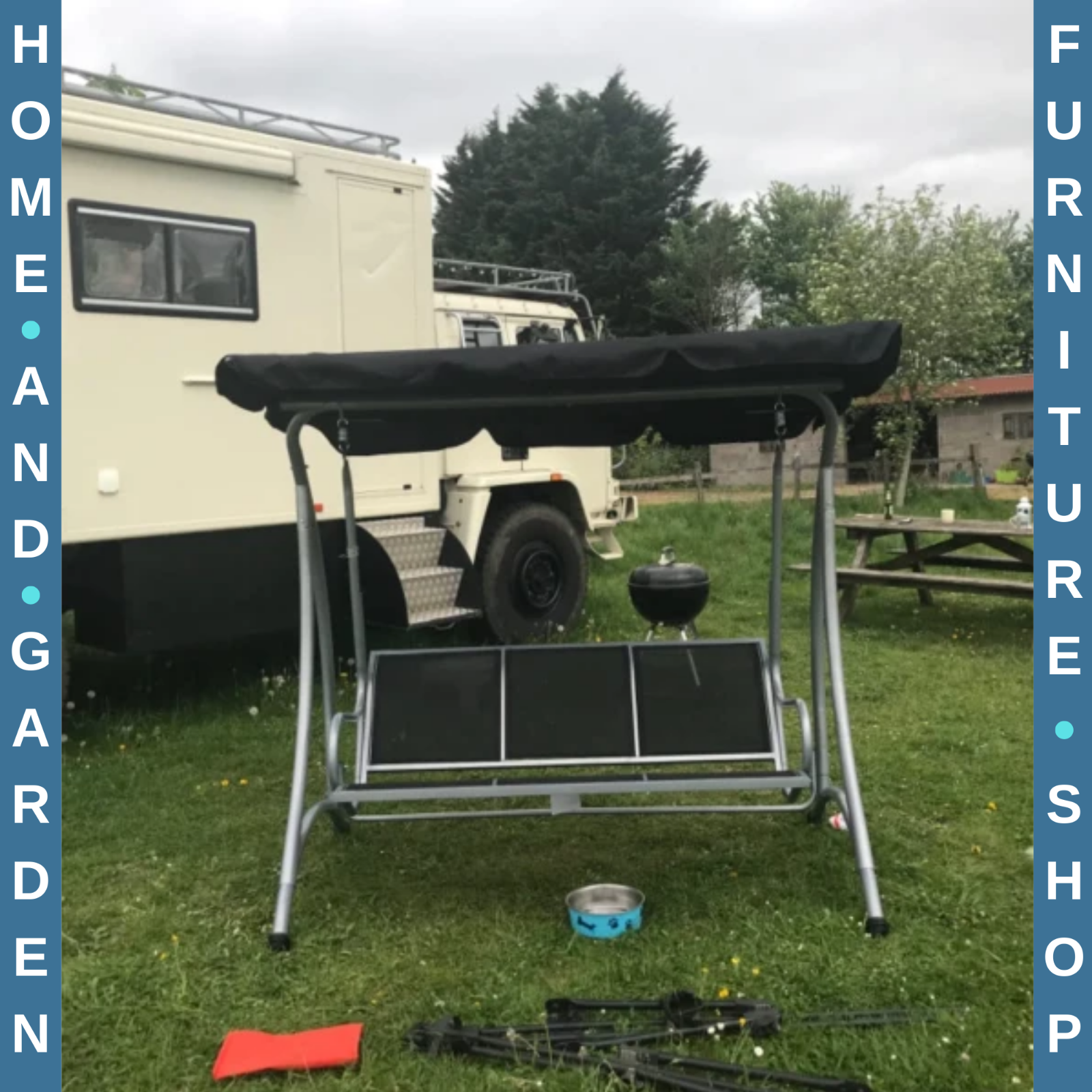 3 Seater Steel Garden Swing Chair with Adjustable Canopy and Anti-Slip Feet