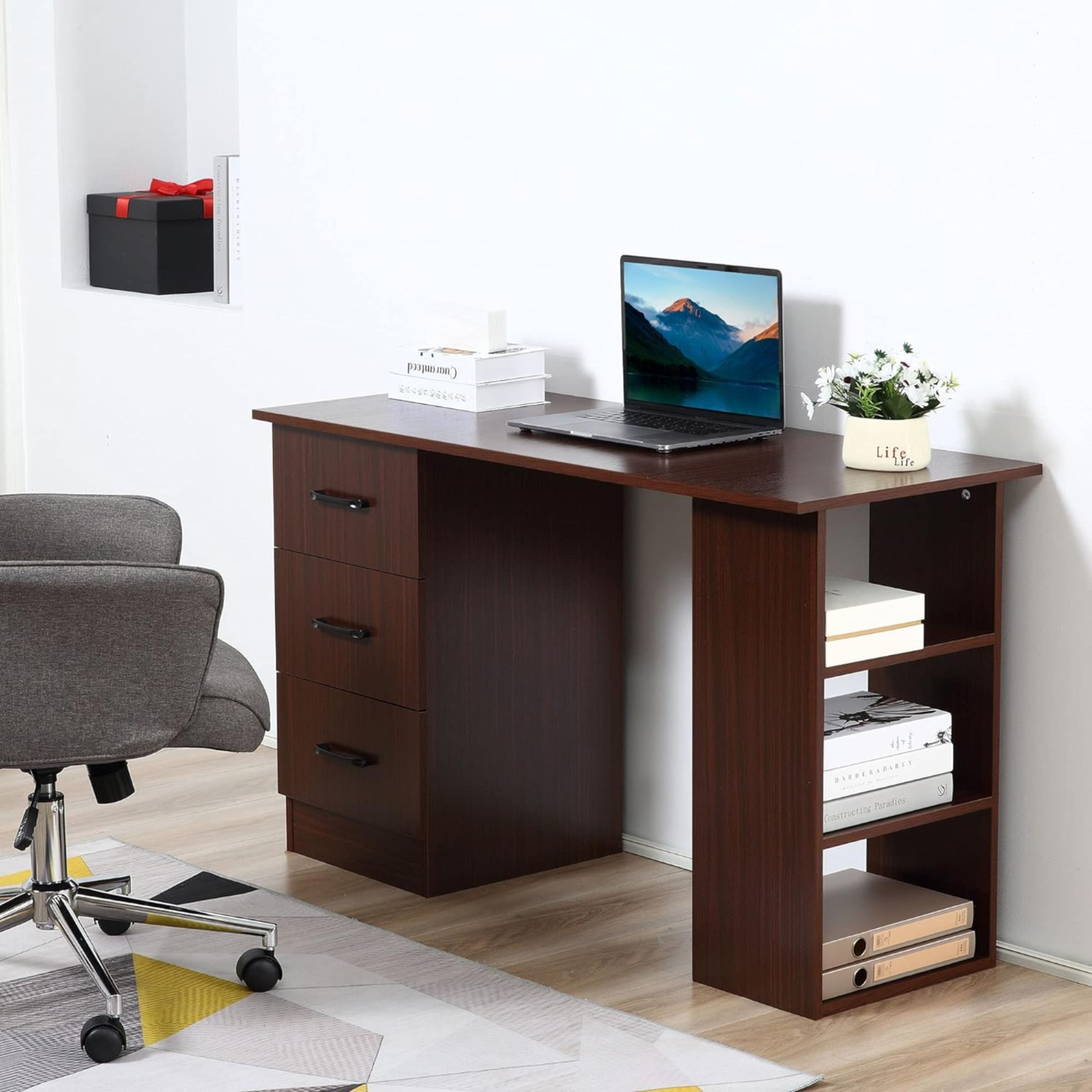 Computer Desk with Drawers Shelves PC Desk Organiser Workstation Writing Table