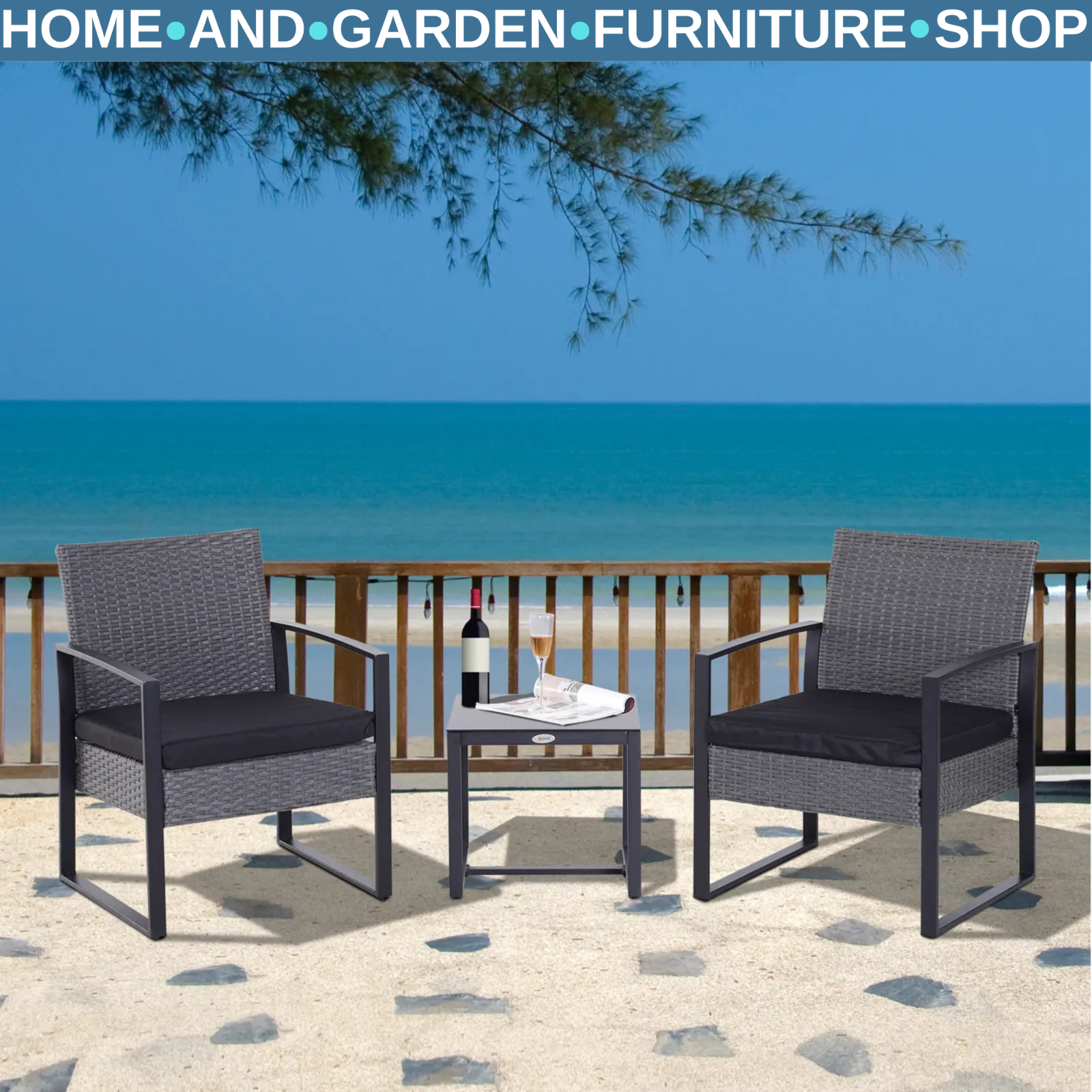 3PCs Patio Rattan Garden Bistro Set Coffe Table 2 Chairs Metal Outdoor Furniture