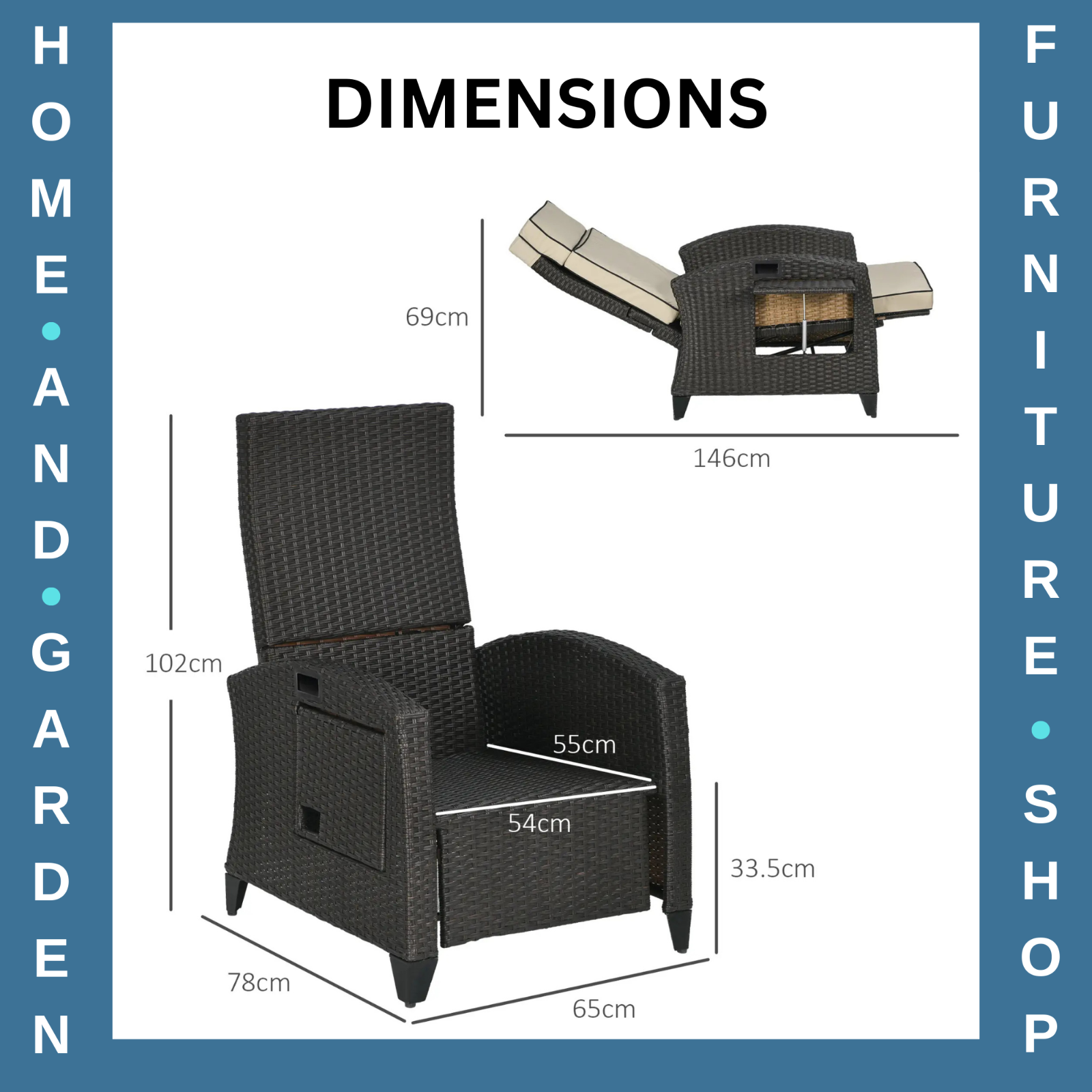 Outdoor Rattan Reclining Lounge Chair with Adjustable Backrest Garden Furniture