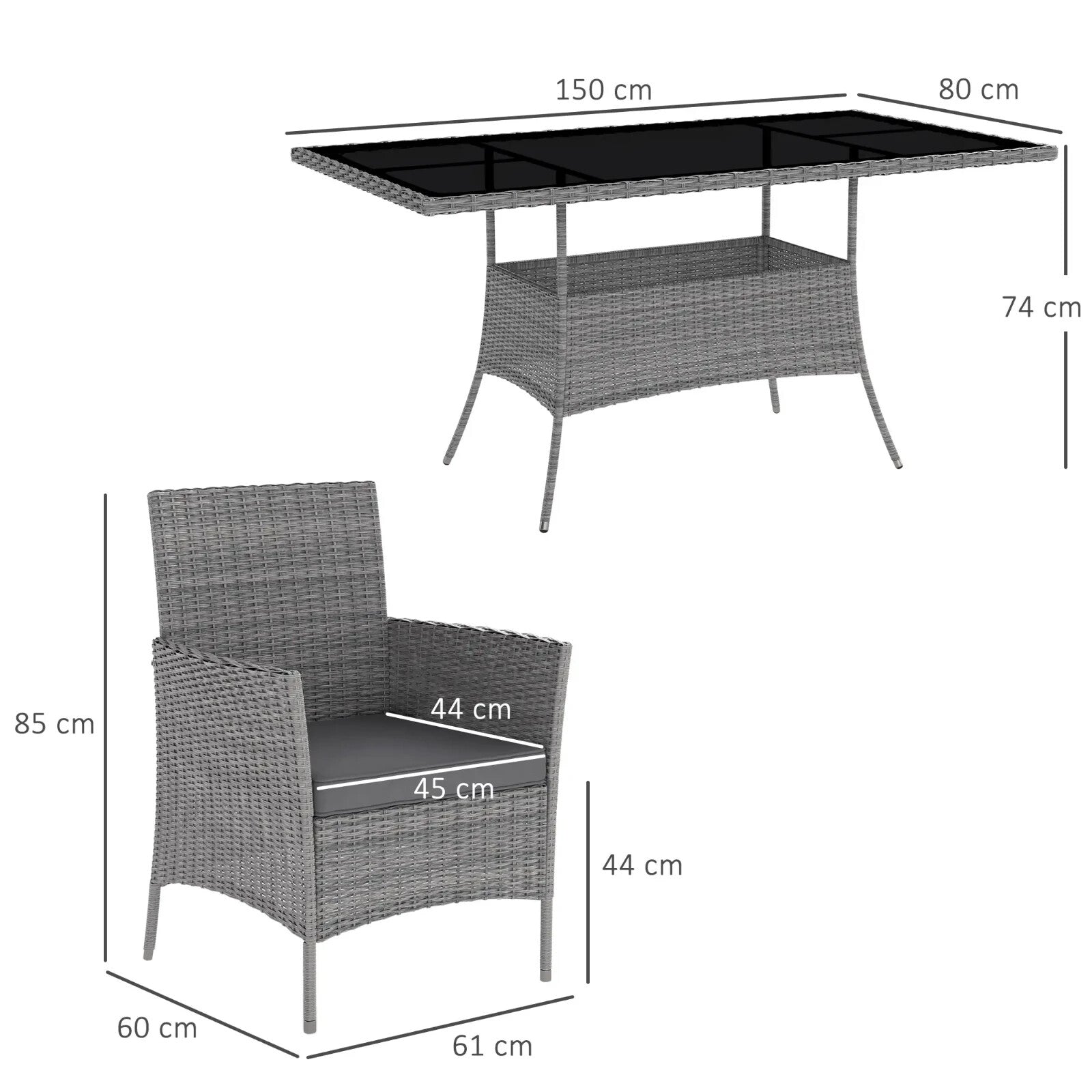 7 Piece Rattan Garden Furniture Set with Cushions 6 Seater Dining Table & Chairs