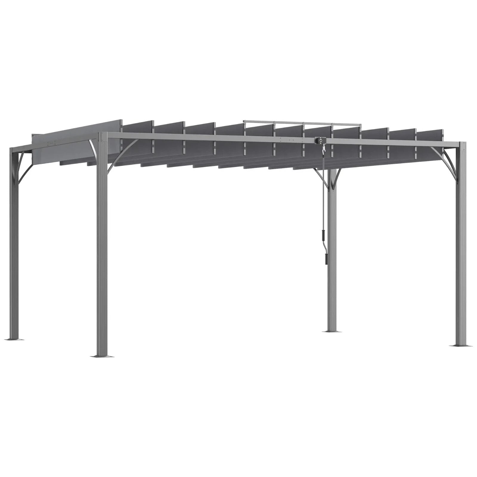 Large Metal Pergola with Retractable Roof 4 x 3m Outdoor Louvered Gazebo Grey