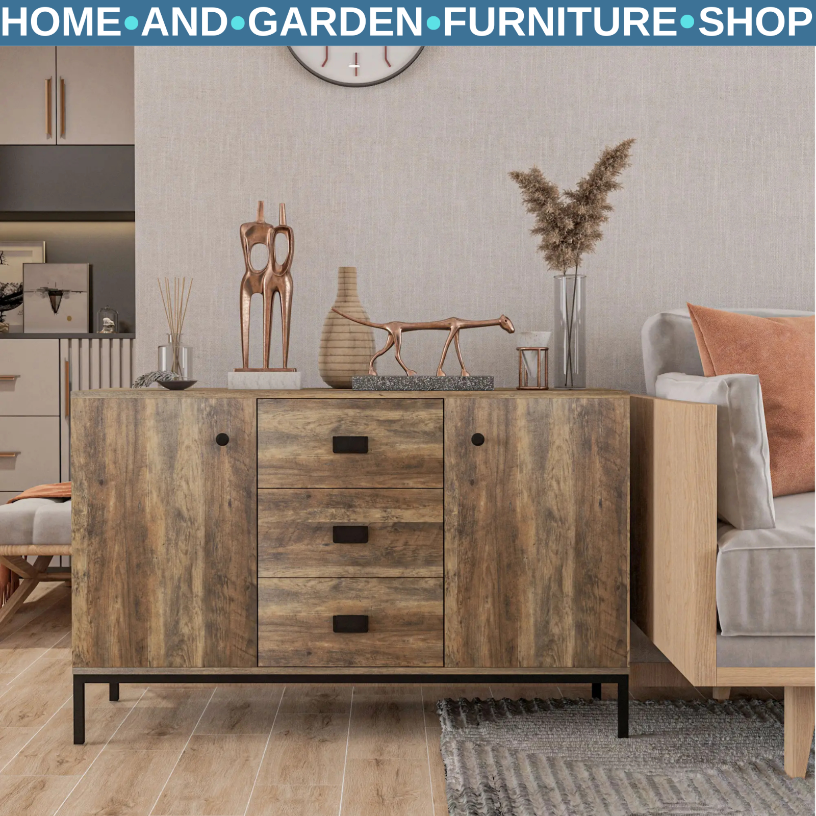 Large Industrial Sideboard Storage Cabinet Vintage Cupboard Drawers Metal Legs