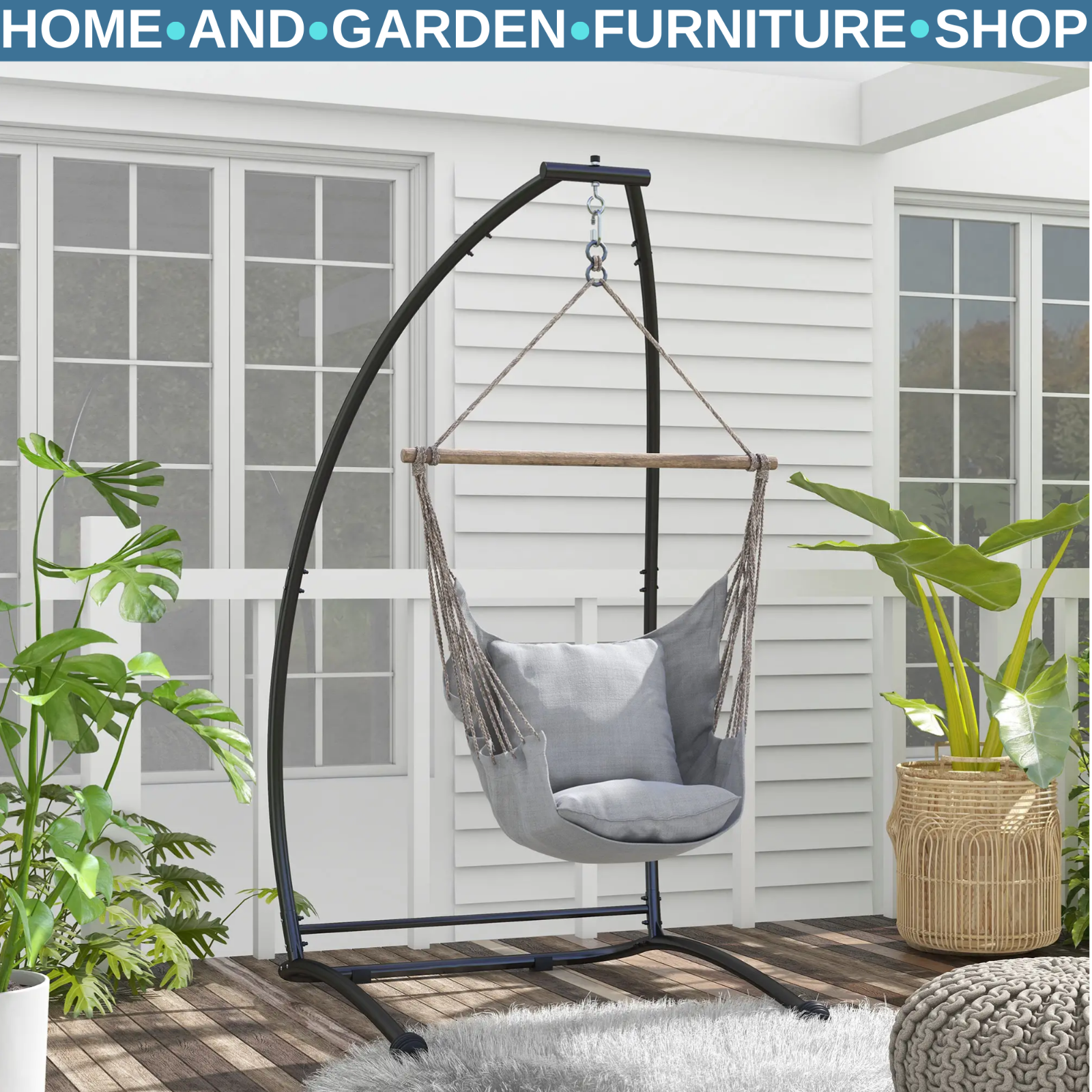 Hammock Chair Stand Hanging Egg Powder Coated Steel Frame 'C' Shape Black
