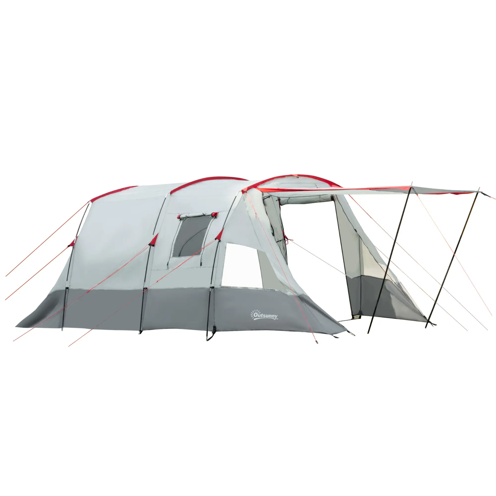 6 8 Man Tunnel Tent Waterproof Carry Bag Multi Room Porch Grey Guy Ropes FOXDEN