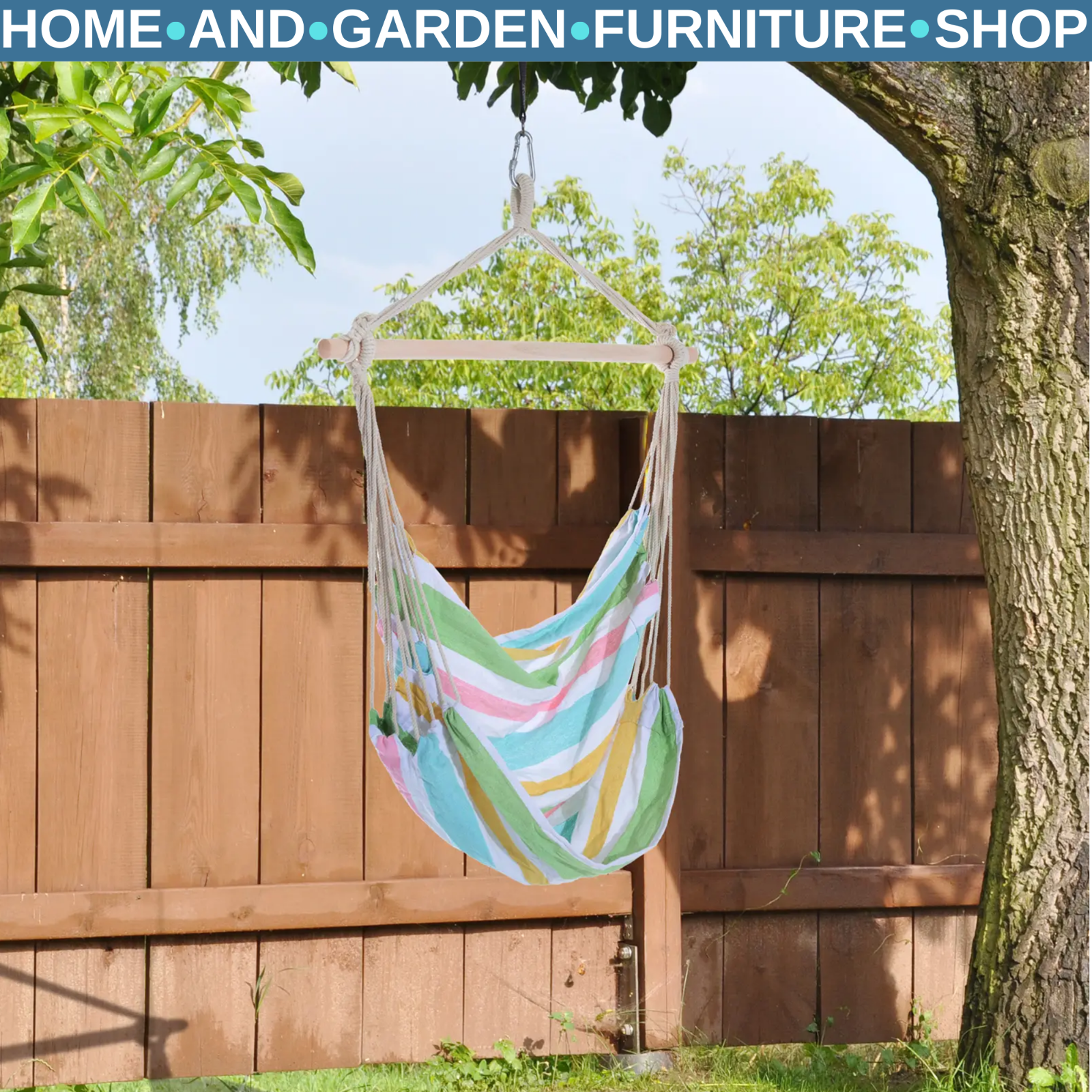 Hammock Hanging Chair Patio Portable Hardwood Frame with Durable Rope Green