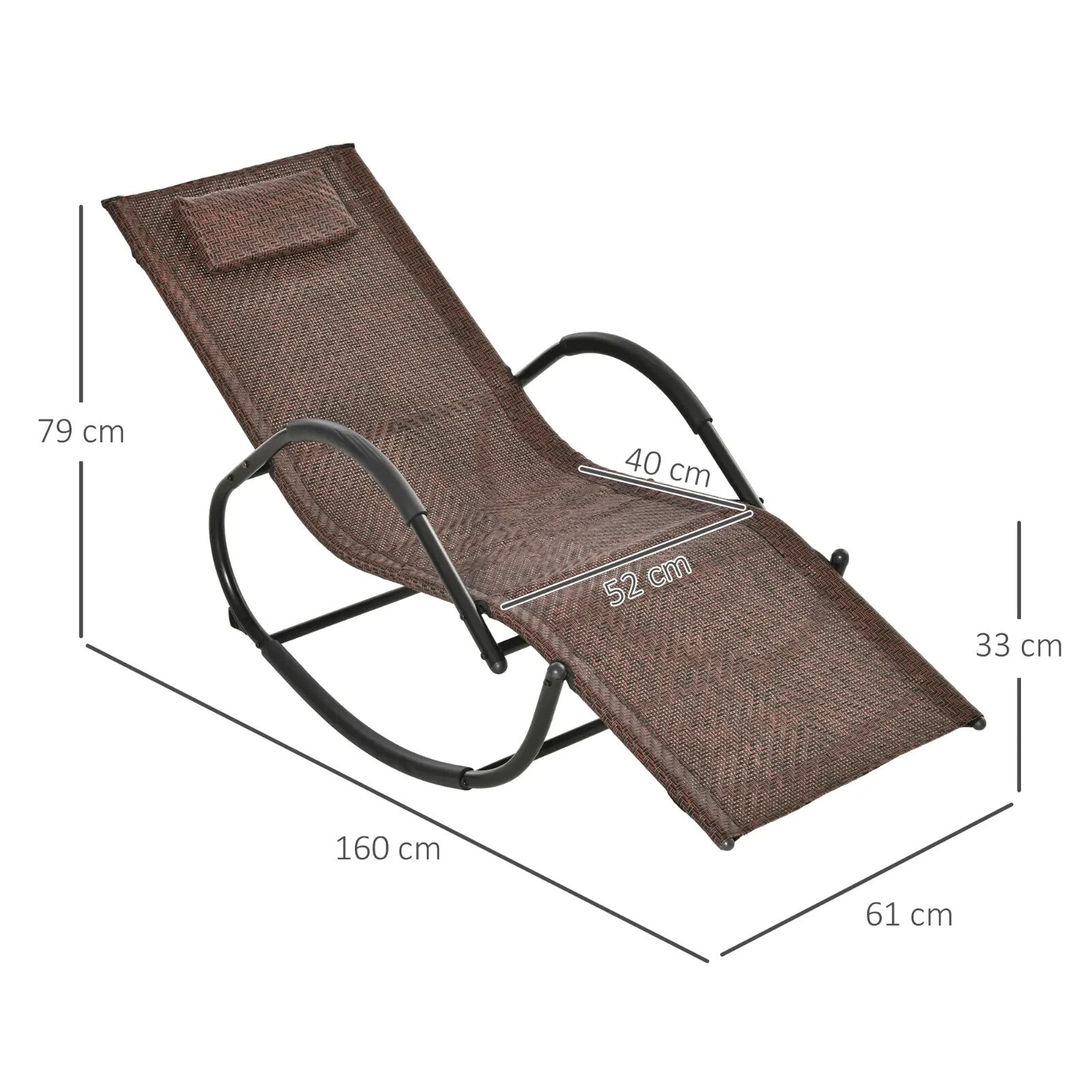 Rocking Sun Lounger Zero Gravity Chair Recliner Seat with Padded Pillow Brown
