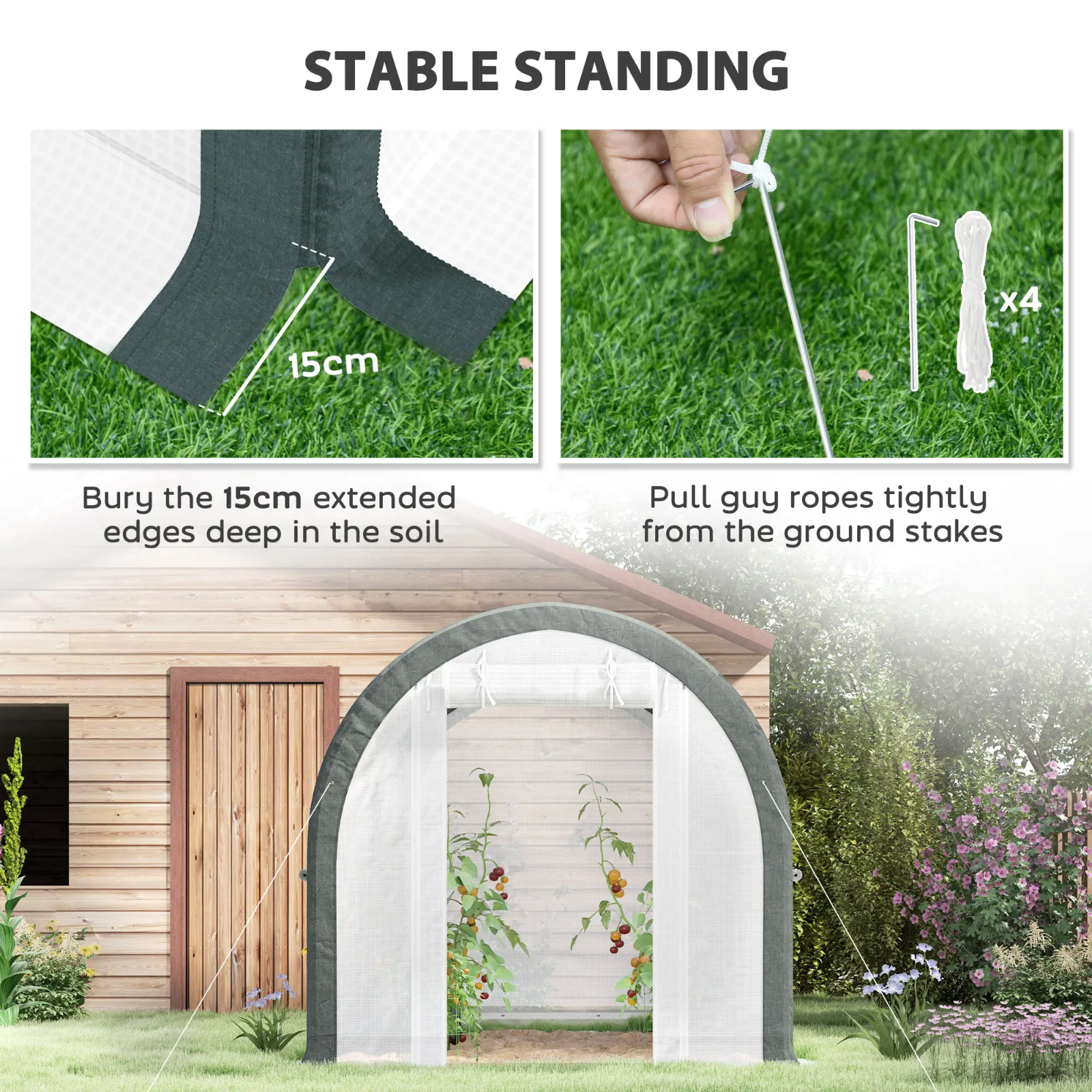 Walk in Tunnel Greenhouse Tent Steel Frame Garden Grow House Mesh Door & Windows