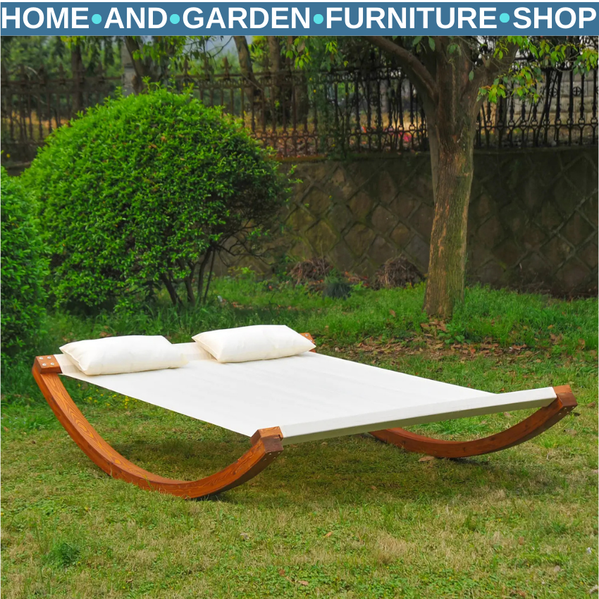 Rocking Bed  Sun Lounger Garden Bed Hammock Style Wooden Frame Chair White