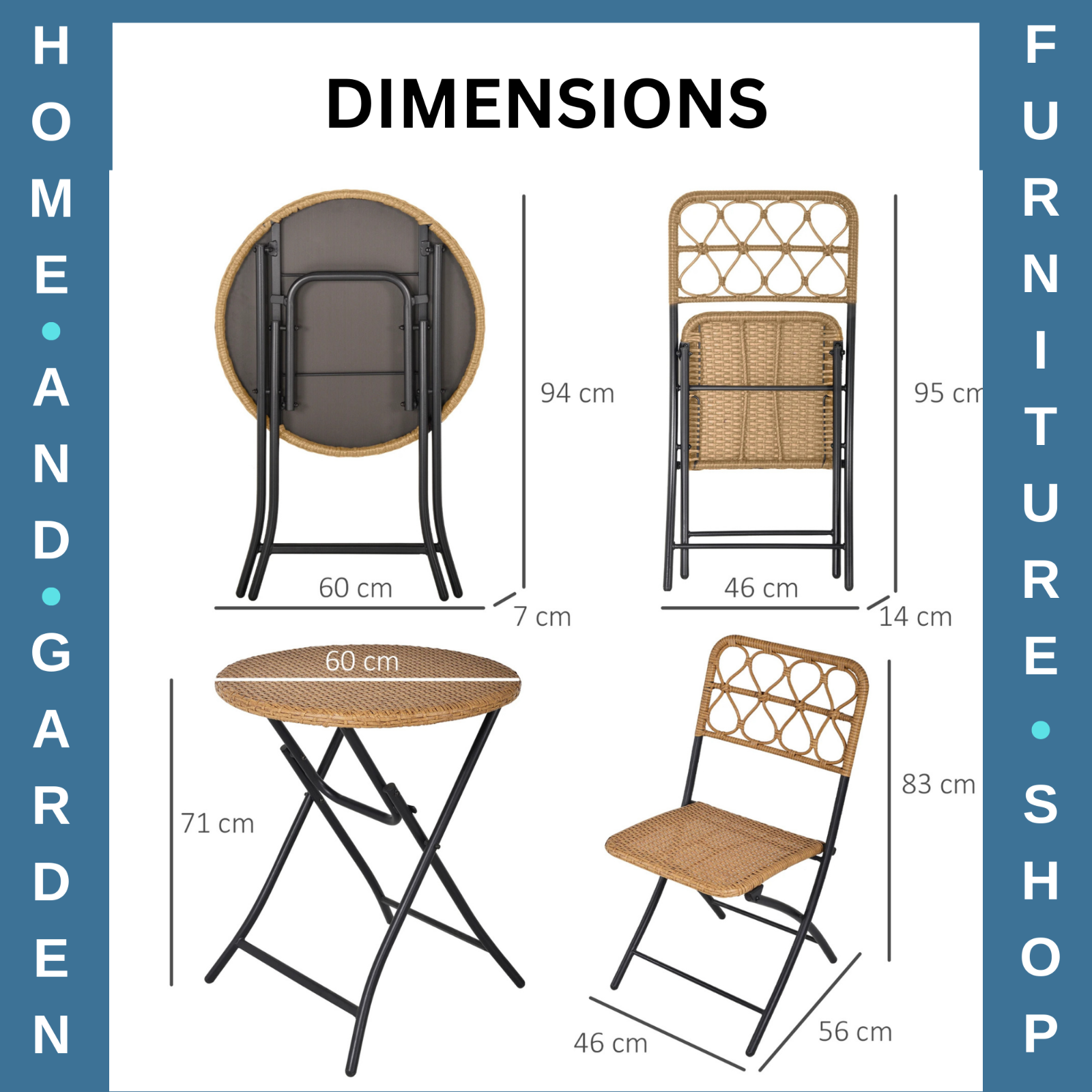 3-Piece Folding Rattan Wicker Bistro Set – Coffee Table and Chairs