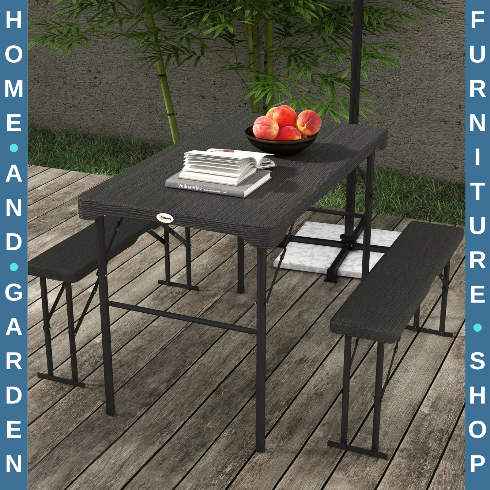 Folding Picnic Table with 2 Benches 3 Piece Portable Garden Dining Furniture Set