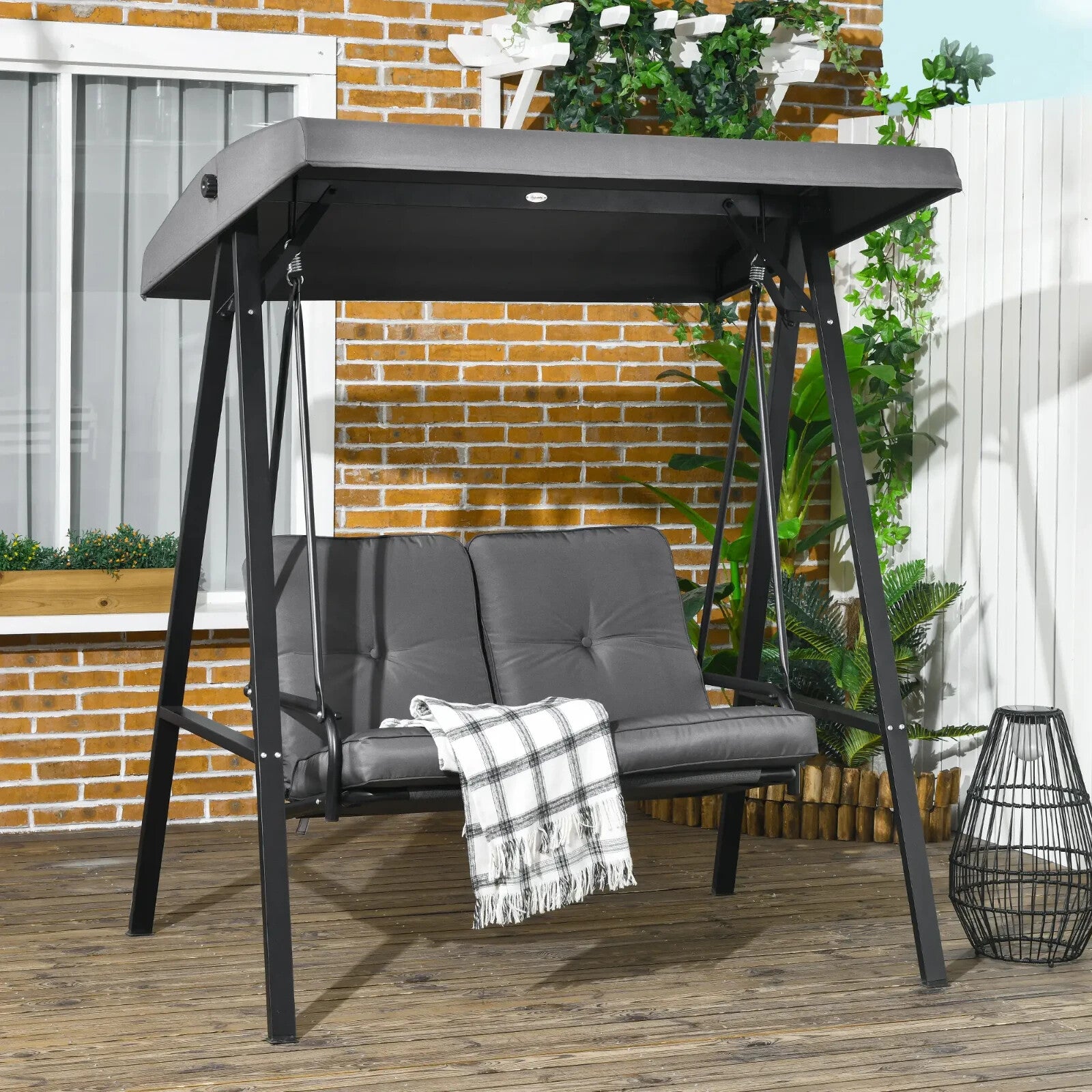 Grey 2 Seater Garden Outdoor Swing Chair Hammock Adjustable Canopy Patio Bench