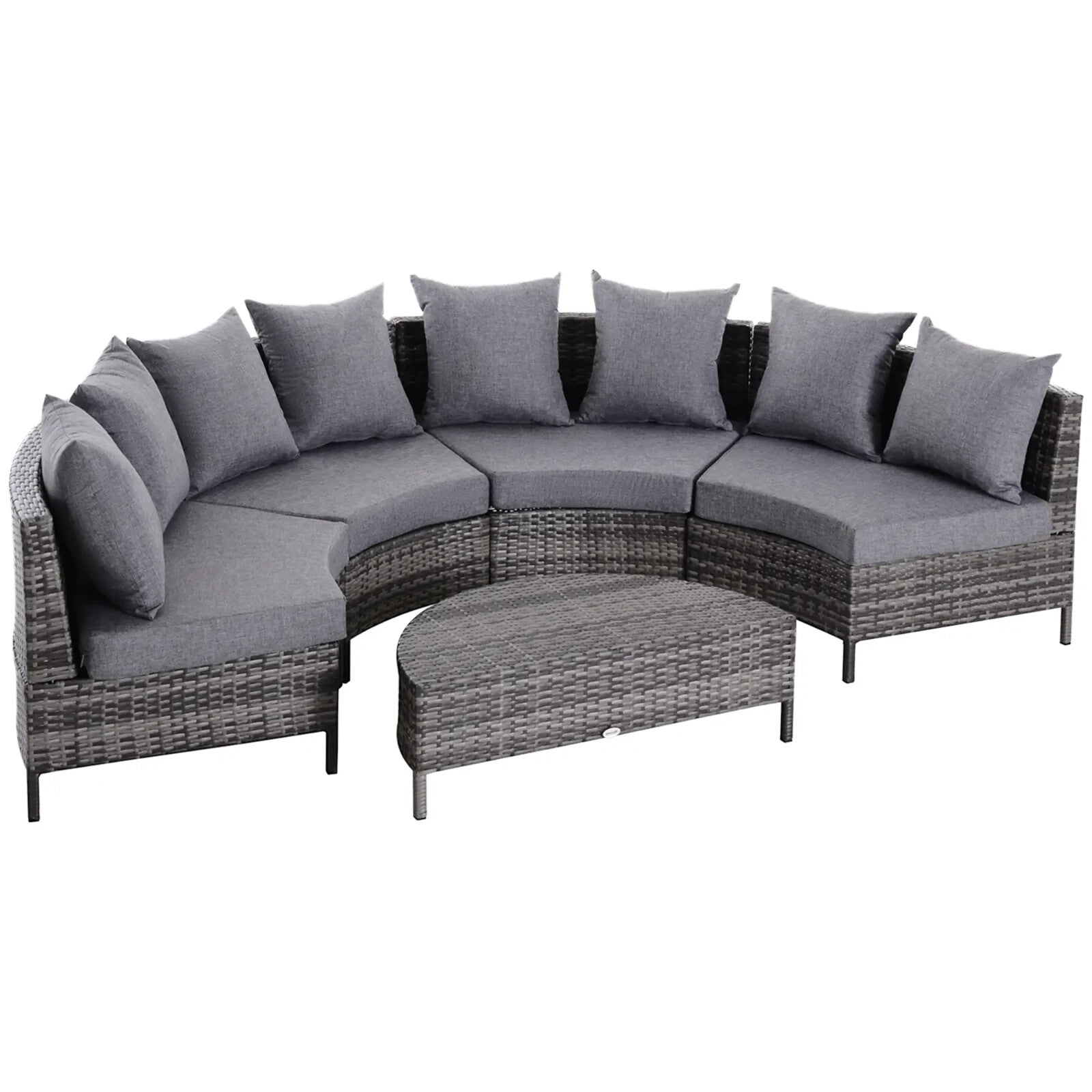 Garden Rattan Furniture 4 Seaters Half-round Patio Outdoor Sofa & Table - Grey