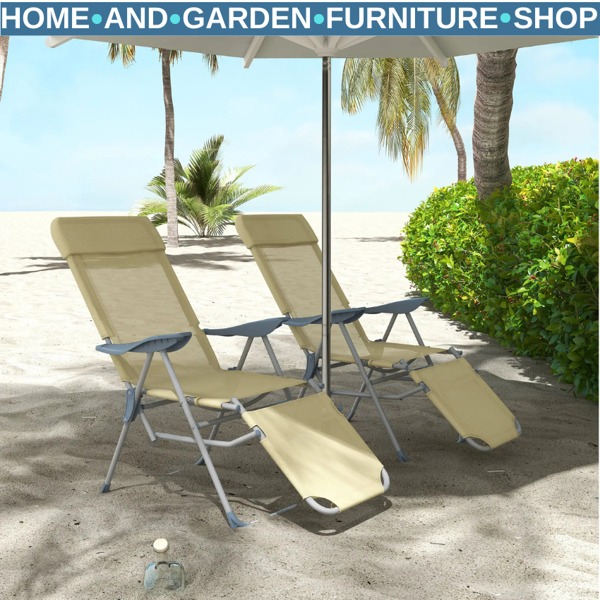 Set of 2 Garden Chairs with Adjustable Footrests Outdoor 5 Position Lounger
