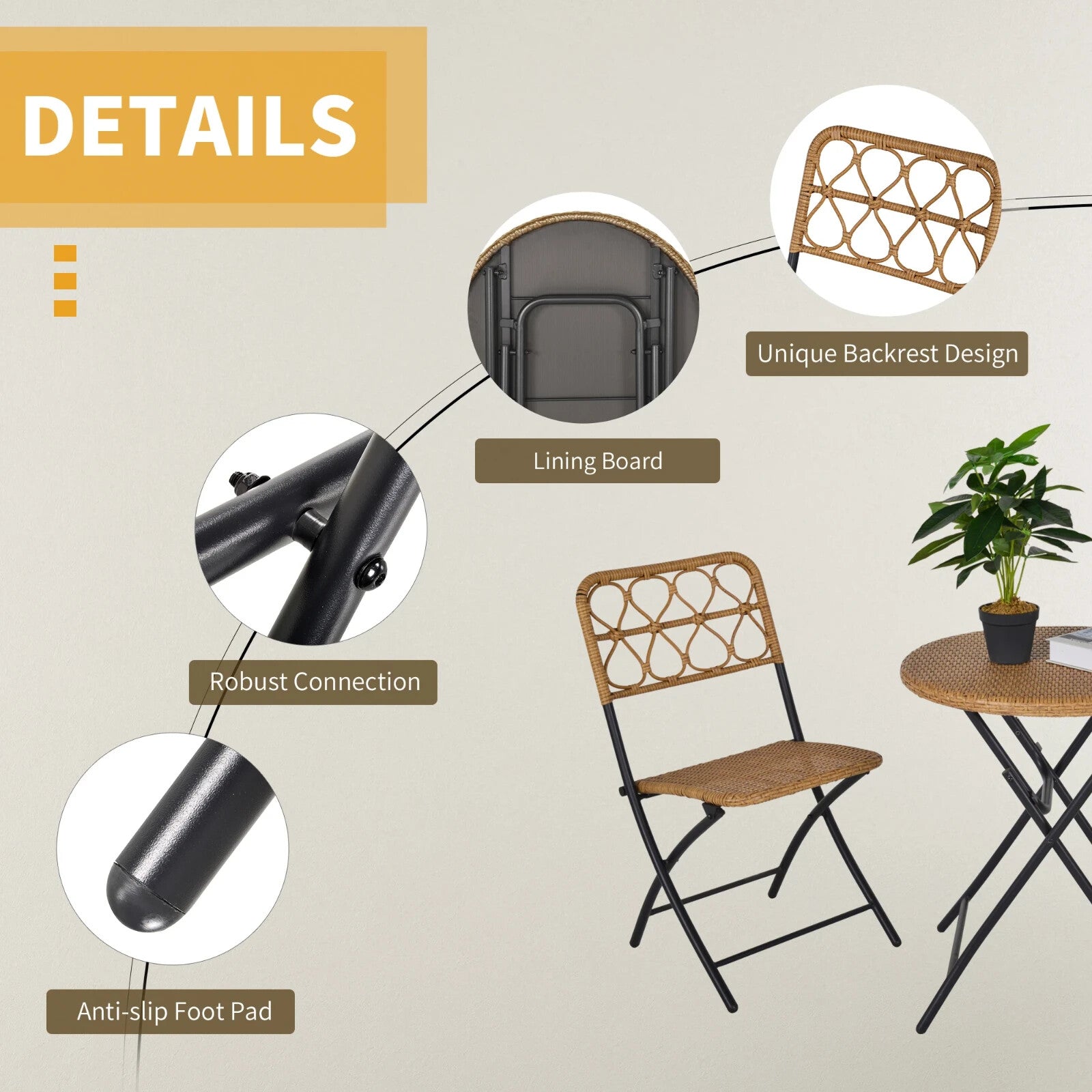 3-Piece Folding Rattan Wicker Bistro Set – Coffee Table and Chairs