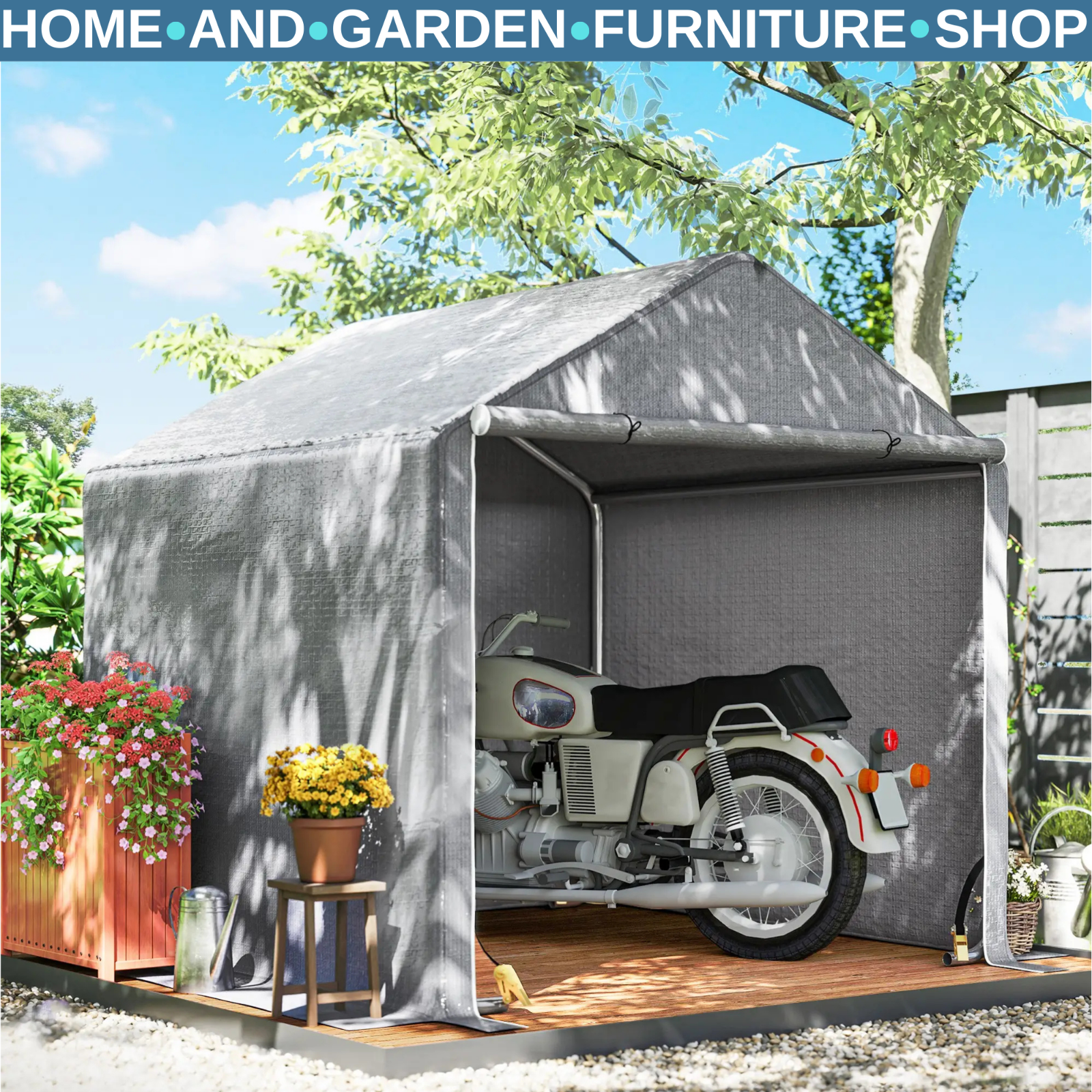 2 x 2 x 2 m Garden Shed Tent Outdoor Storage for Bike Tools w/ Galvanised Frame