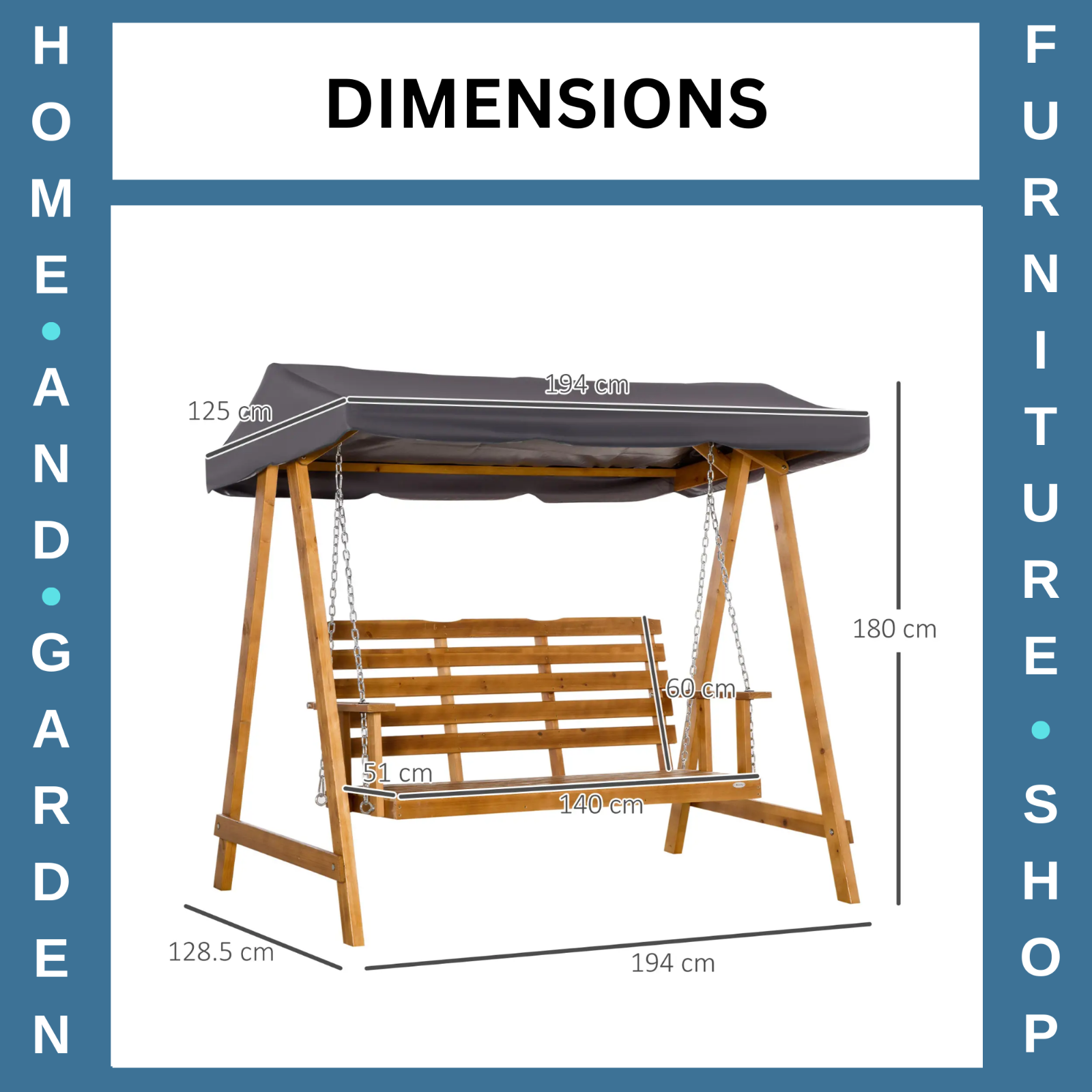 Hammock Swing Bench 3-Seater with Slatted Backrest & Adjustable Canopy Brown