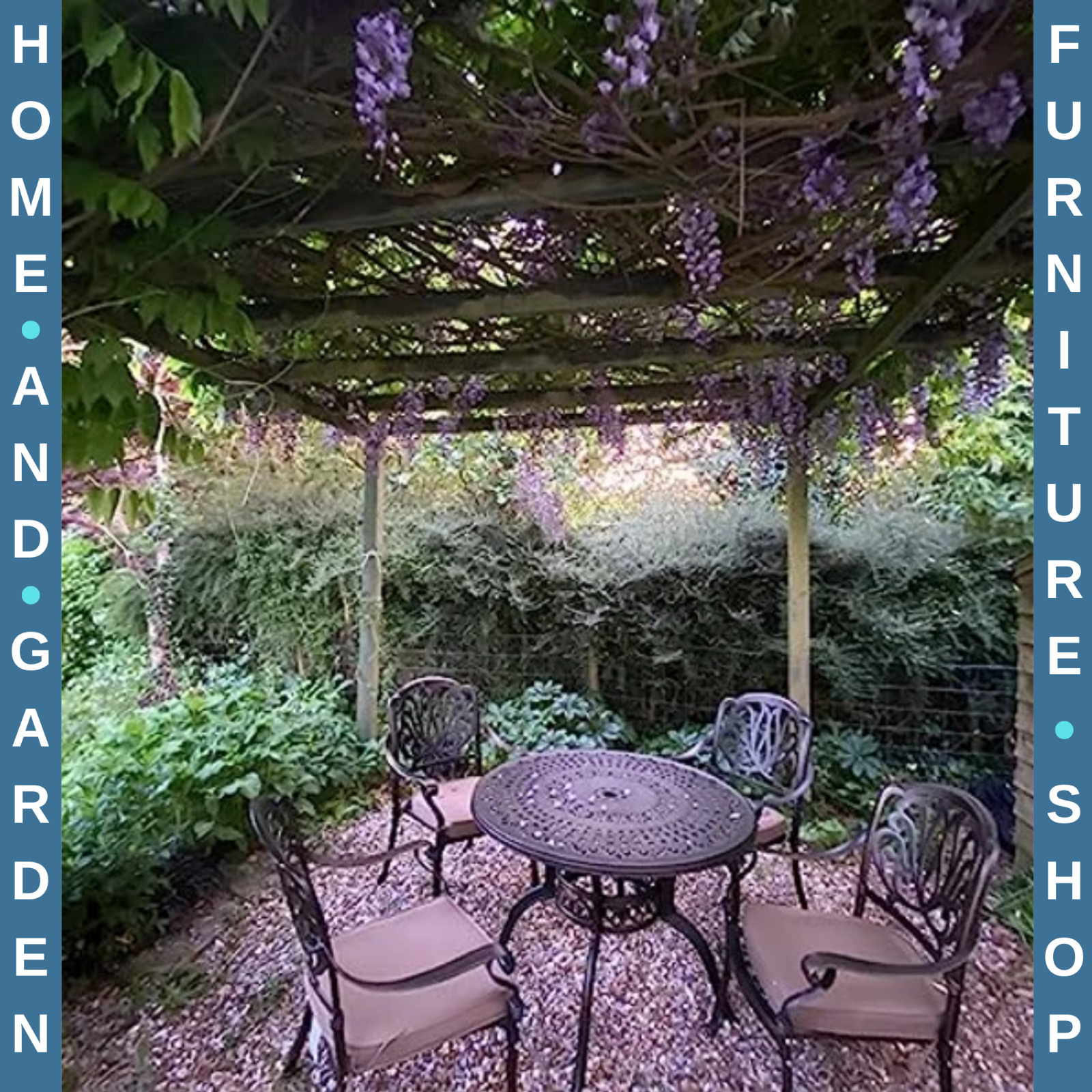 4 Seater Antique Cast Aluminium Garden Dining Set with Cushions and Parasol Hole