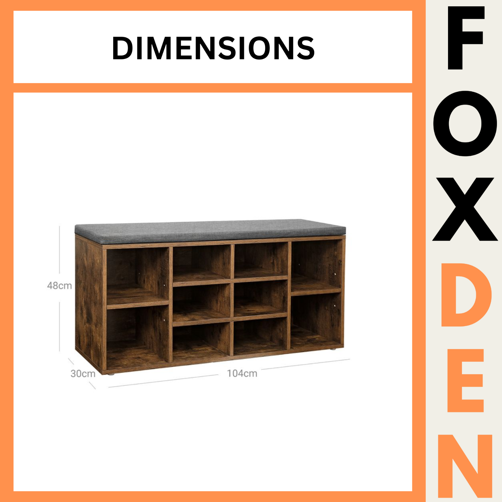 Rustic Brown Shoe Bench Seat Cushion Shoe Rack Storage Cabinet Shelf Organiser