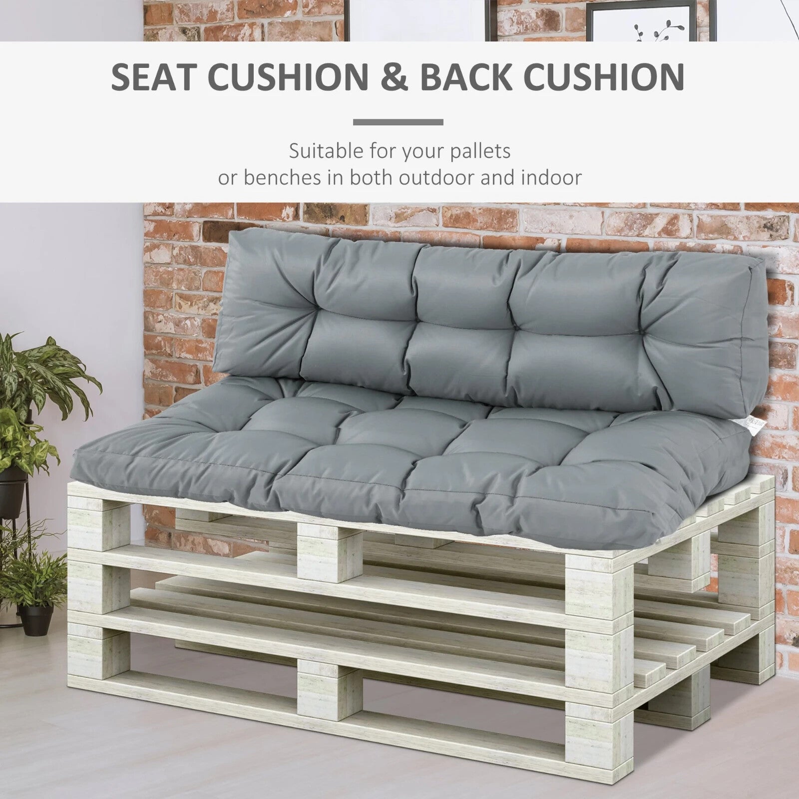 2 Piece Tufted Pallet Cushion Set w/ Seat Pad & Back Support for Indoor Outdoor