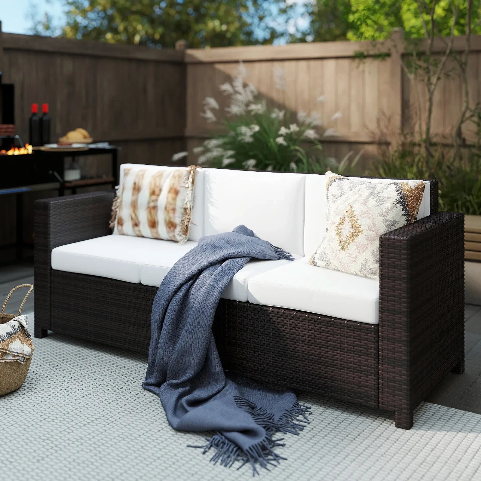 Rattan 3 Seater Outdoor Garden Sofa Chair Patio Furniture w/ Strong Metal Frame