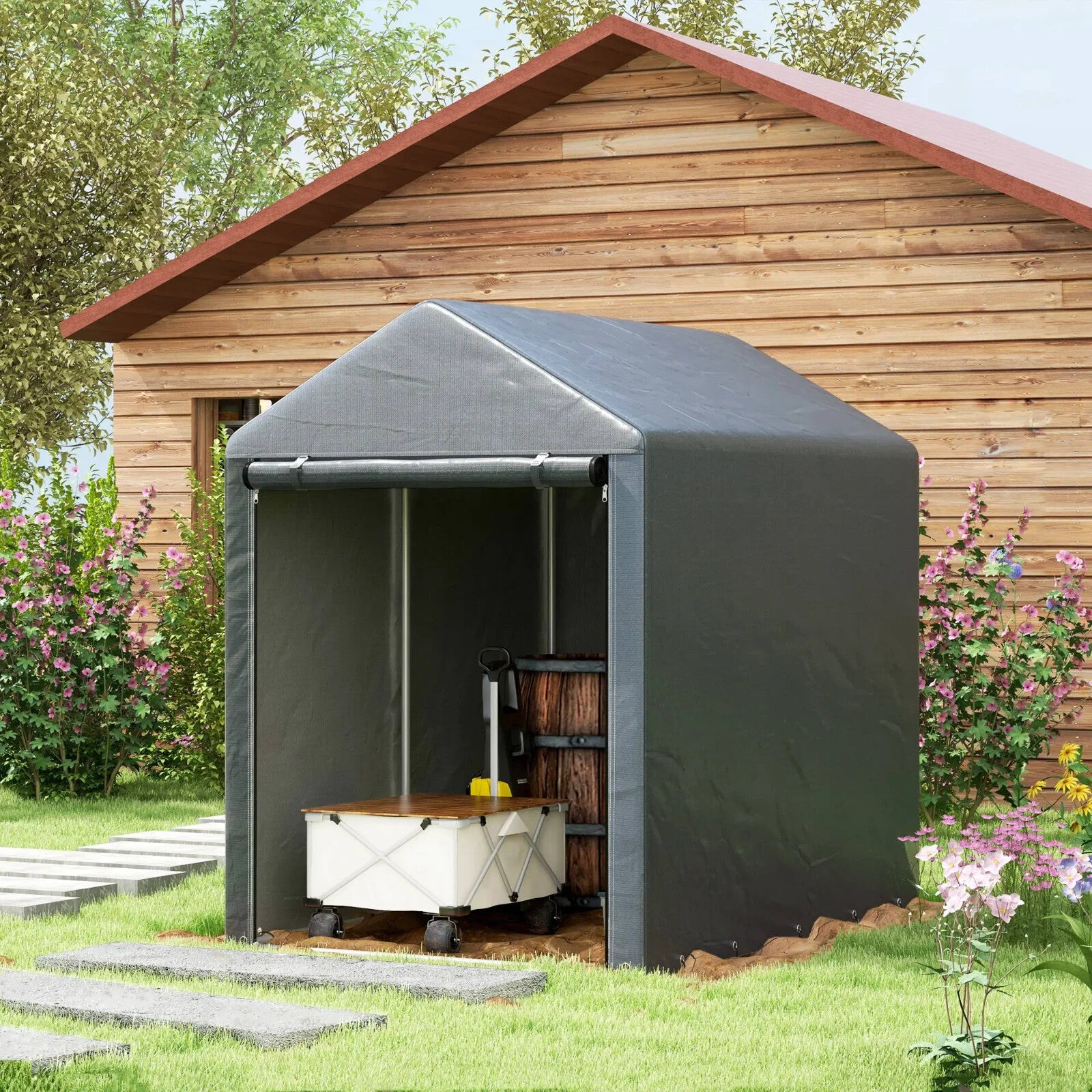 1.2x1.8m Portable Garden Storage Shed Tent for Bike Tools Motorcycle Waterproof