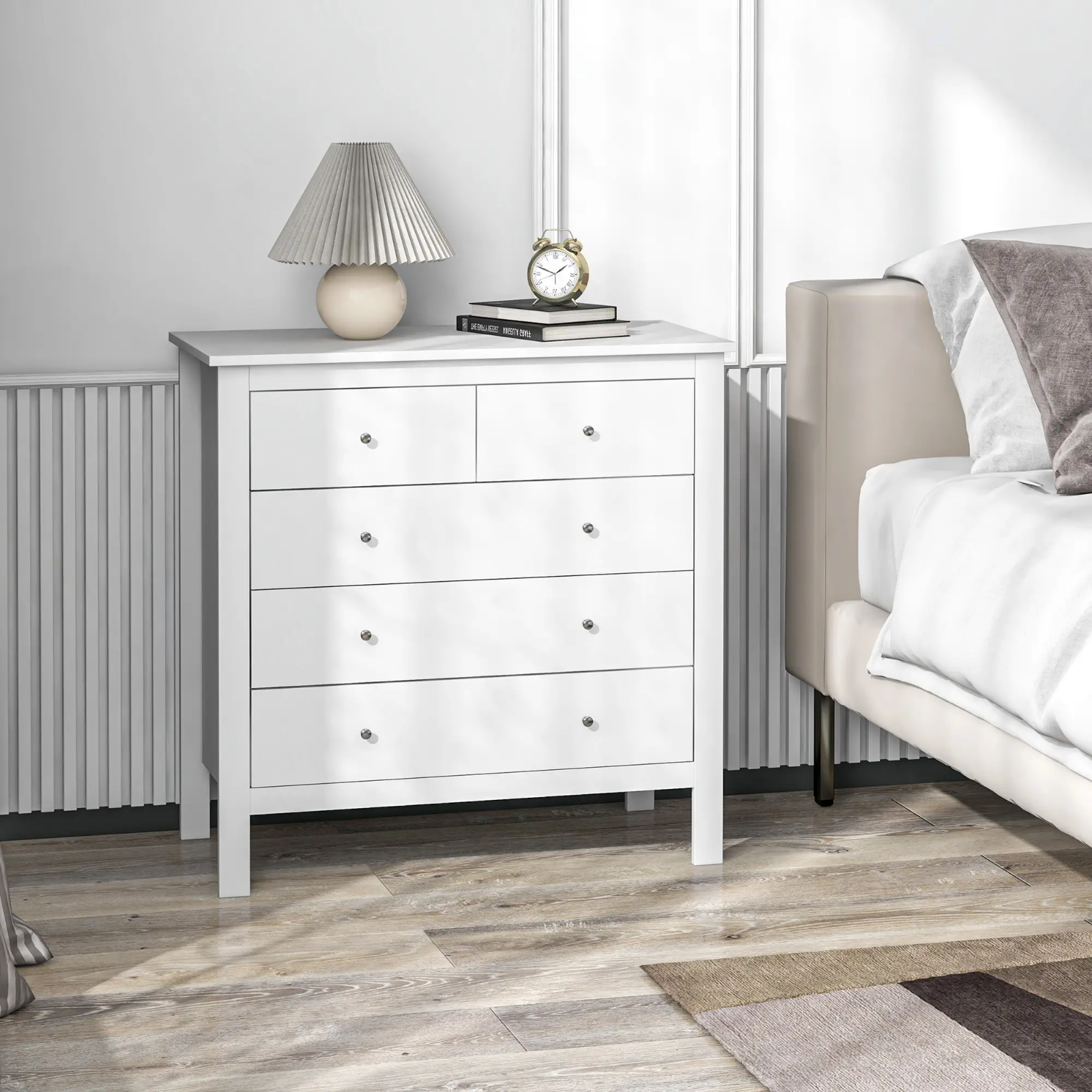 Modern Chest Of Drawers for Bedroom 5 Drawer Dresser Storage Unit White Cabinet