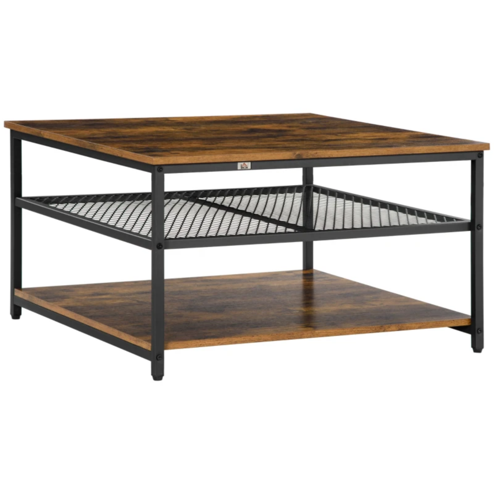 Industrial Square Coffee Table Storage Shelf End Table for Living Room Furniture
