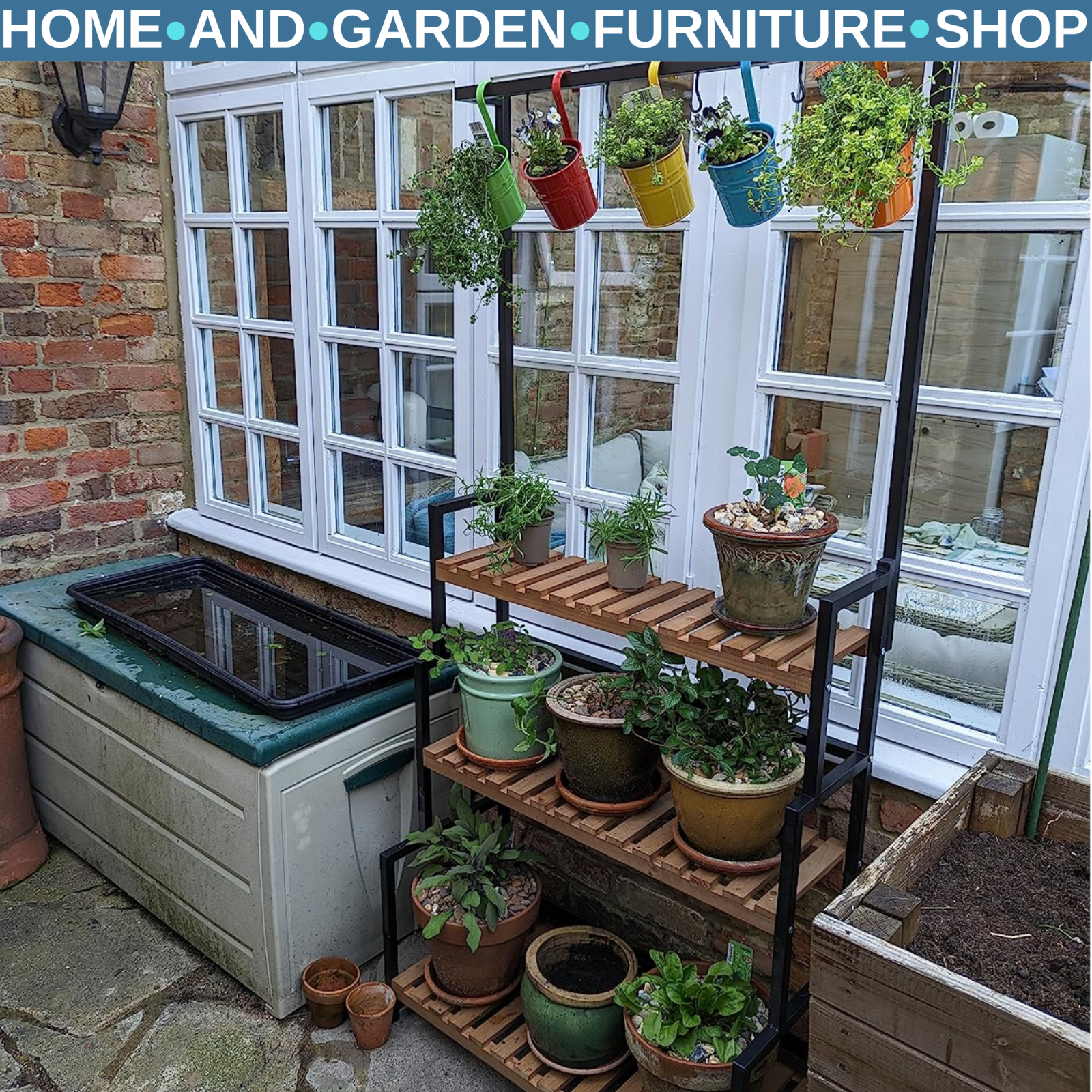 3 Tier Plant Stand w/ Hooks Indoor Outdoor Flower Rack Balcony Garden Shelf Unit