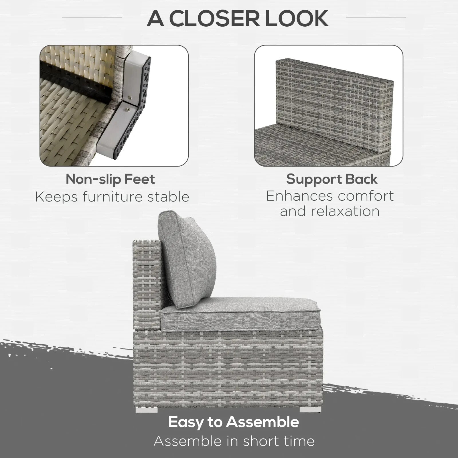 Rattan Garden Armchair – Light Grey Outdoor Single Chair with Cushions Grey