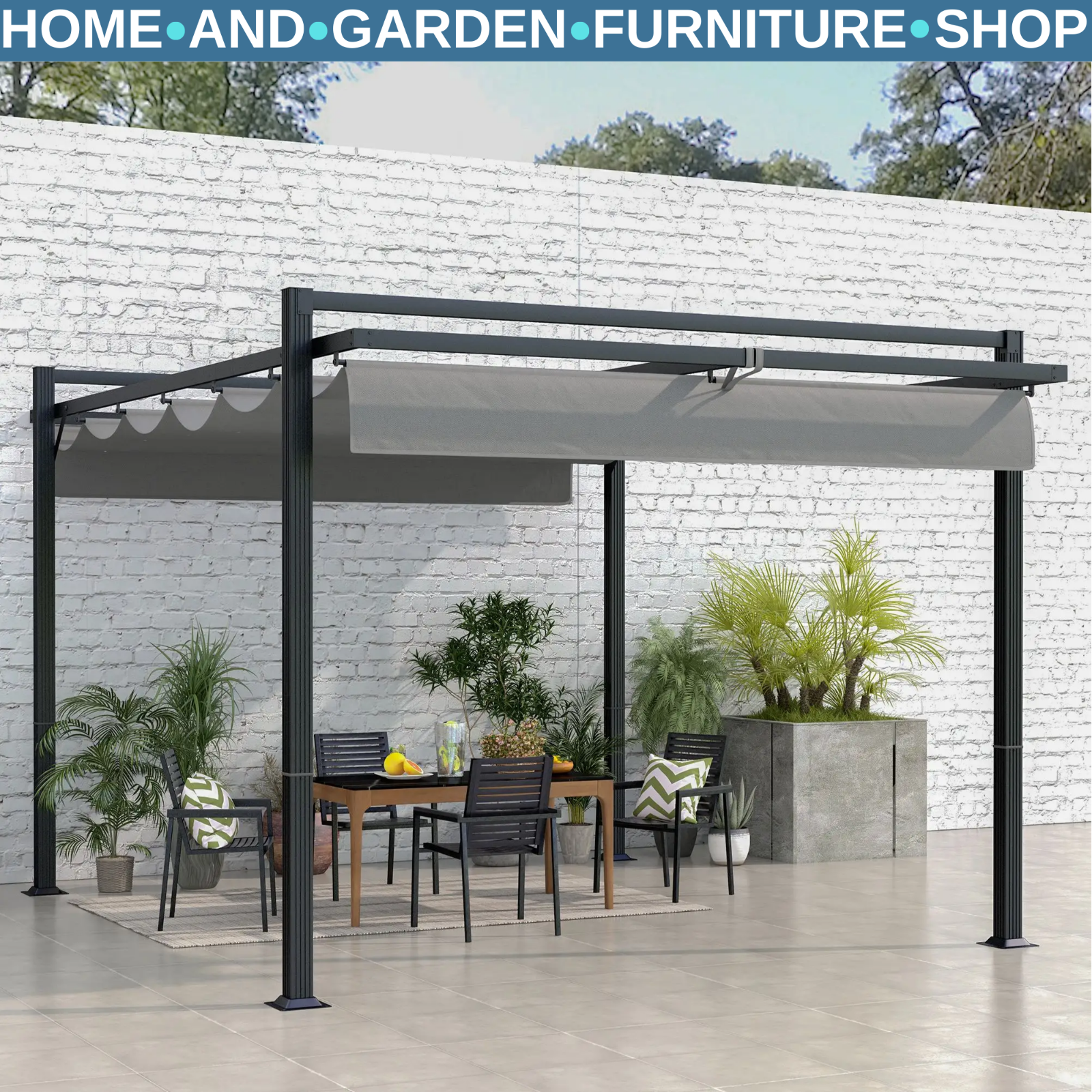 Large Metal Pergola with Retractable Roof 3 x 4m Garden Gazebo Patio Shade Cover