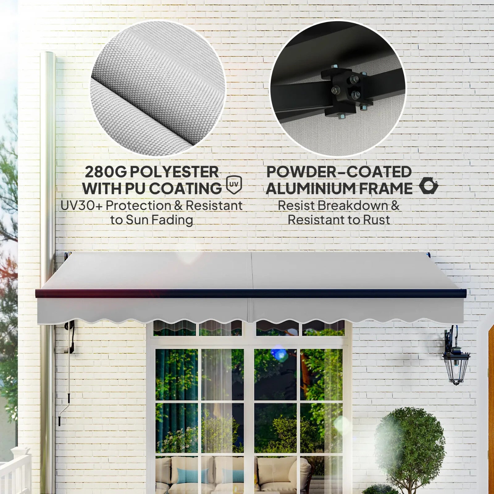 Electric Motorised Retractable Garden Awning 3.5 x 3 m UV Sun Shade Canopy Grey