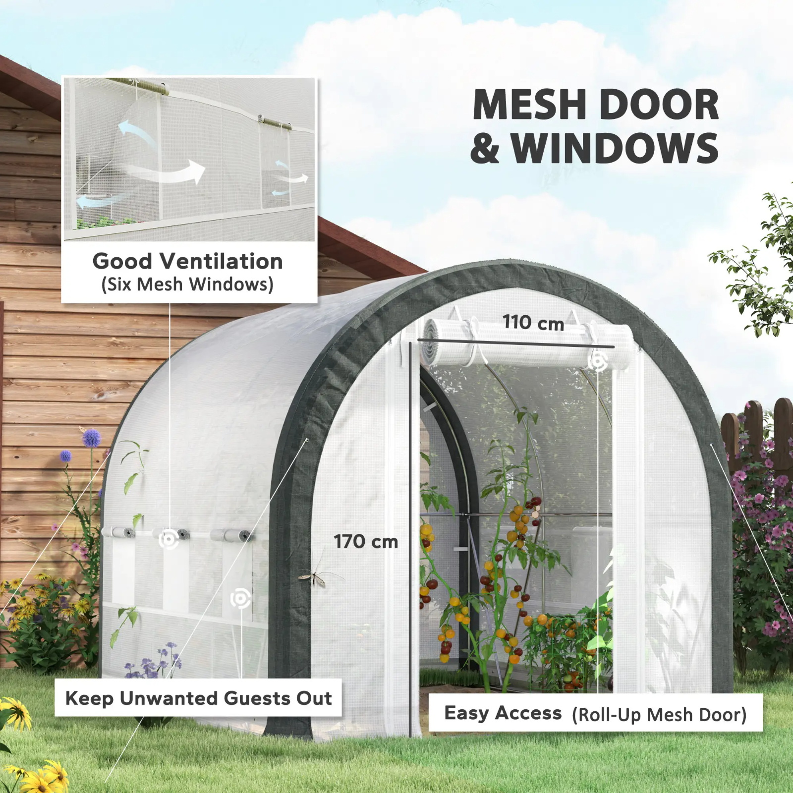 Walk in Tunnel Greenhouse Tent Steel Frame Garden Grow House Mesh Door & Windows