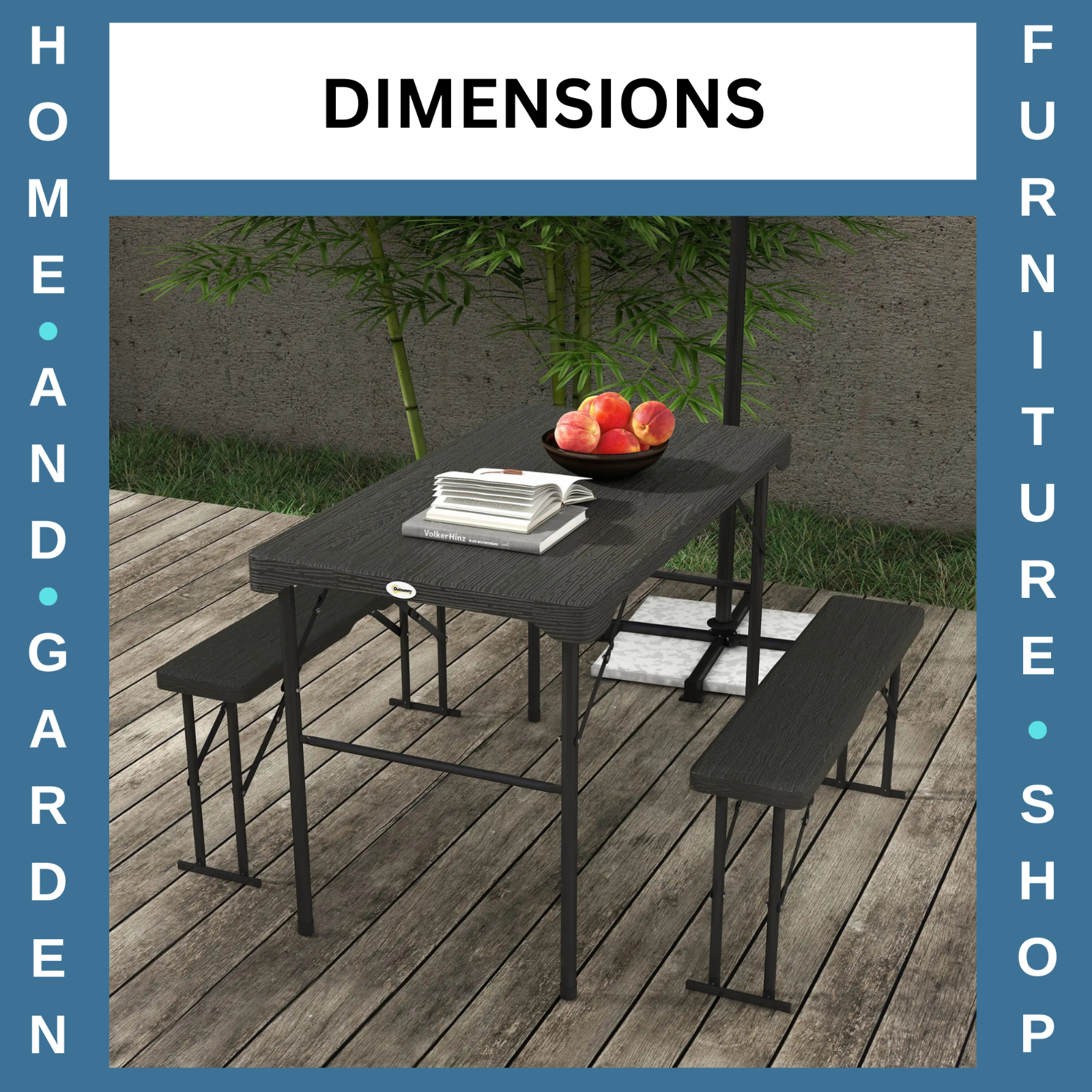 Folding Picnic Table with 2 Benches 3 Piece Portable Garden Dining Furniture Set