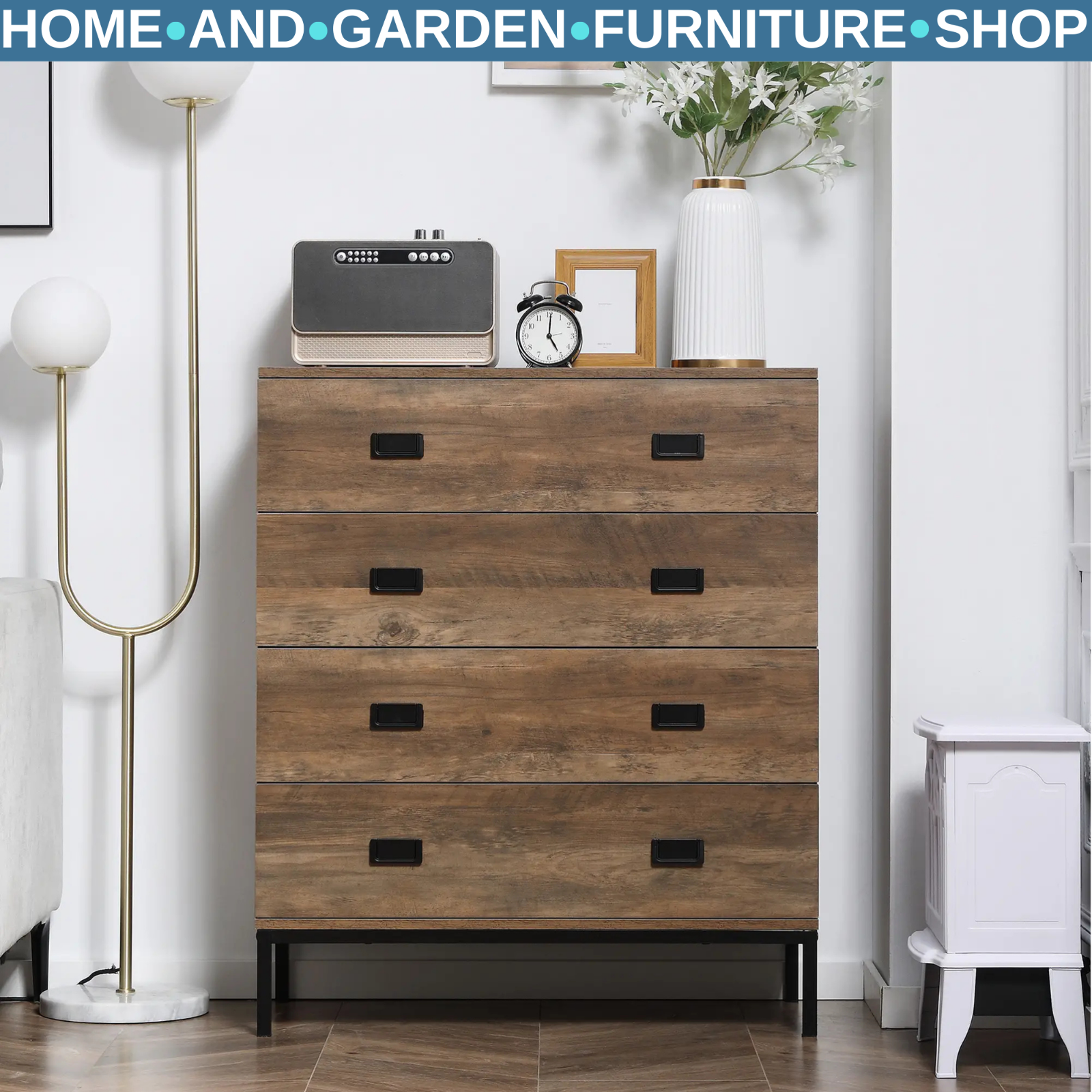 Industrial Chest of Drawers 4 Drawer Dresser Storage Bedroom Cabinet Living Room