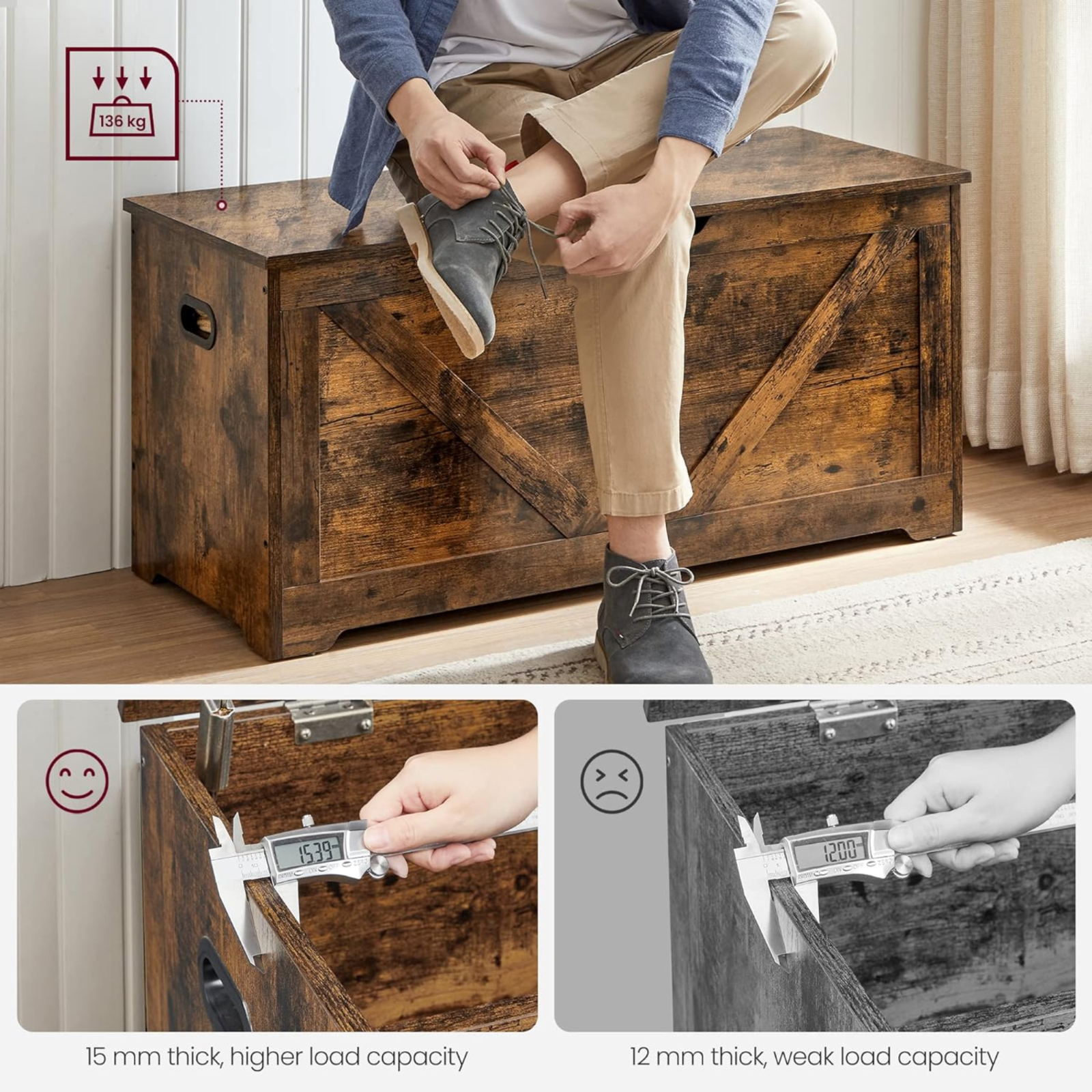 Large Rustic Storage Chest Shoe Bench Toys Trunk Box Organiser Industrial Trunk