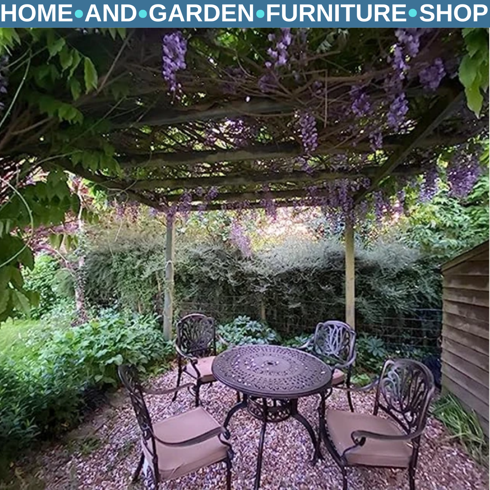 4 Seater Antique Cast Aluminium Garden Dining Set with Cushions and Parasol Hole