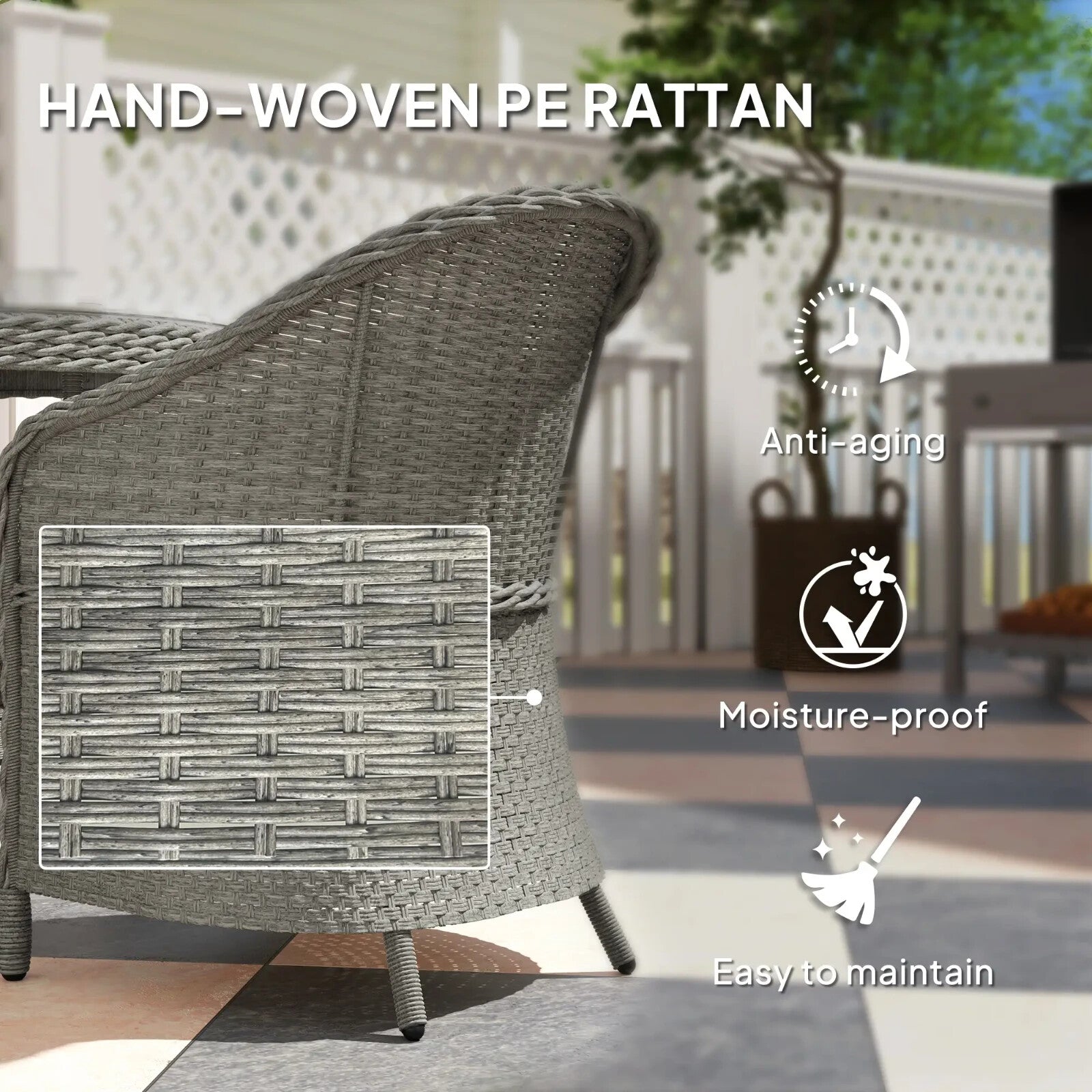 4 Seater Rattan Garden Furniture Set with Cushions and Table and Chairs Grey