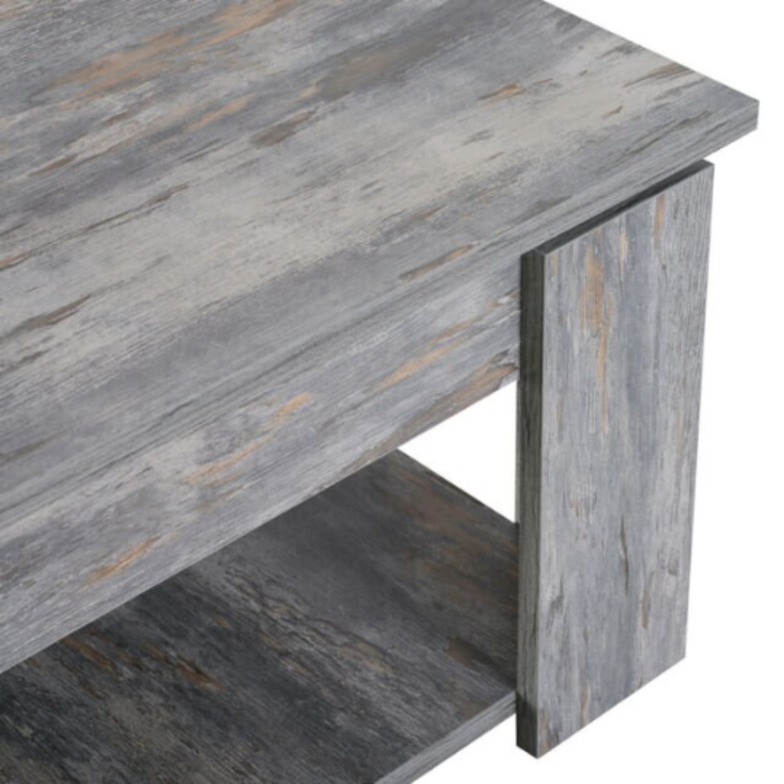 Grey Square Coffee Table with Shelf End Console Table Living Room Storage Table