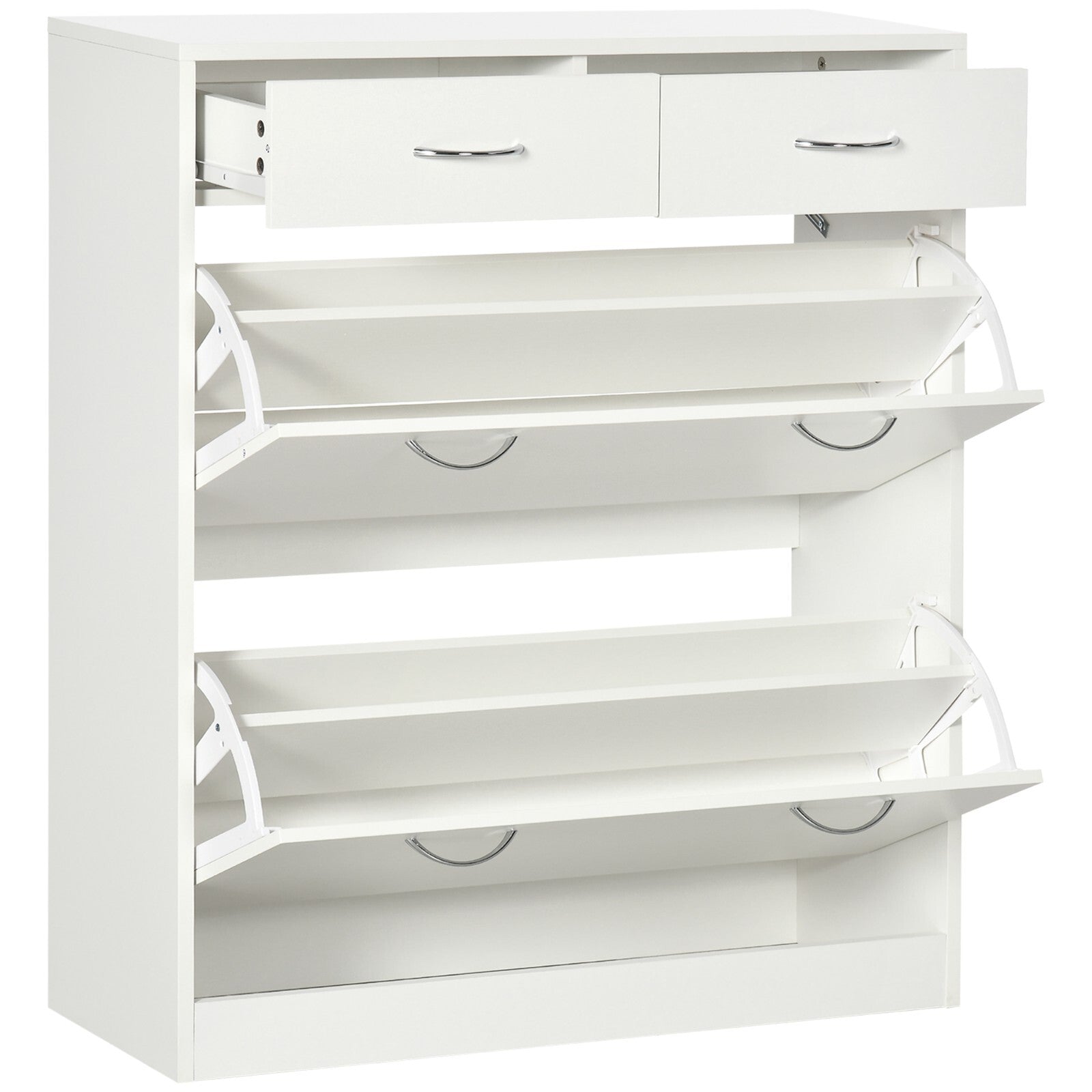 Narrow Shoe Storage Cabinet with 2 Flip Drawers Slim Entryway Shoe Cupboard Unit