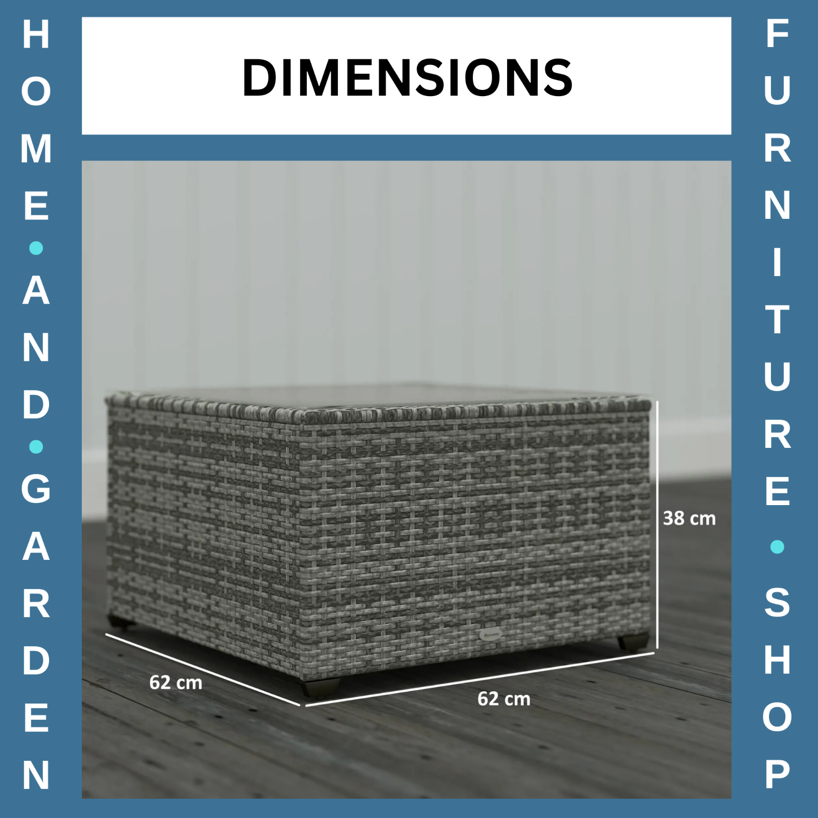 62 x 62cm Rattan Garden Side Table w/ Glass Top Patio Coffee Table for Home Use