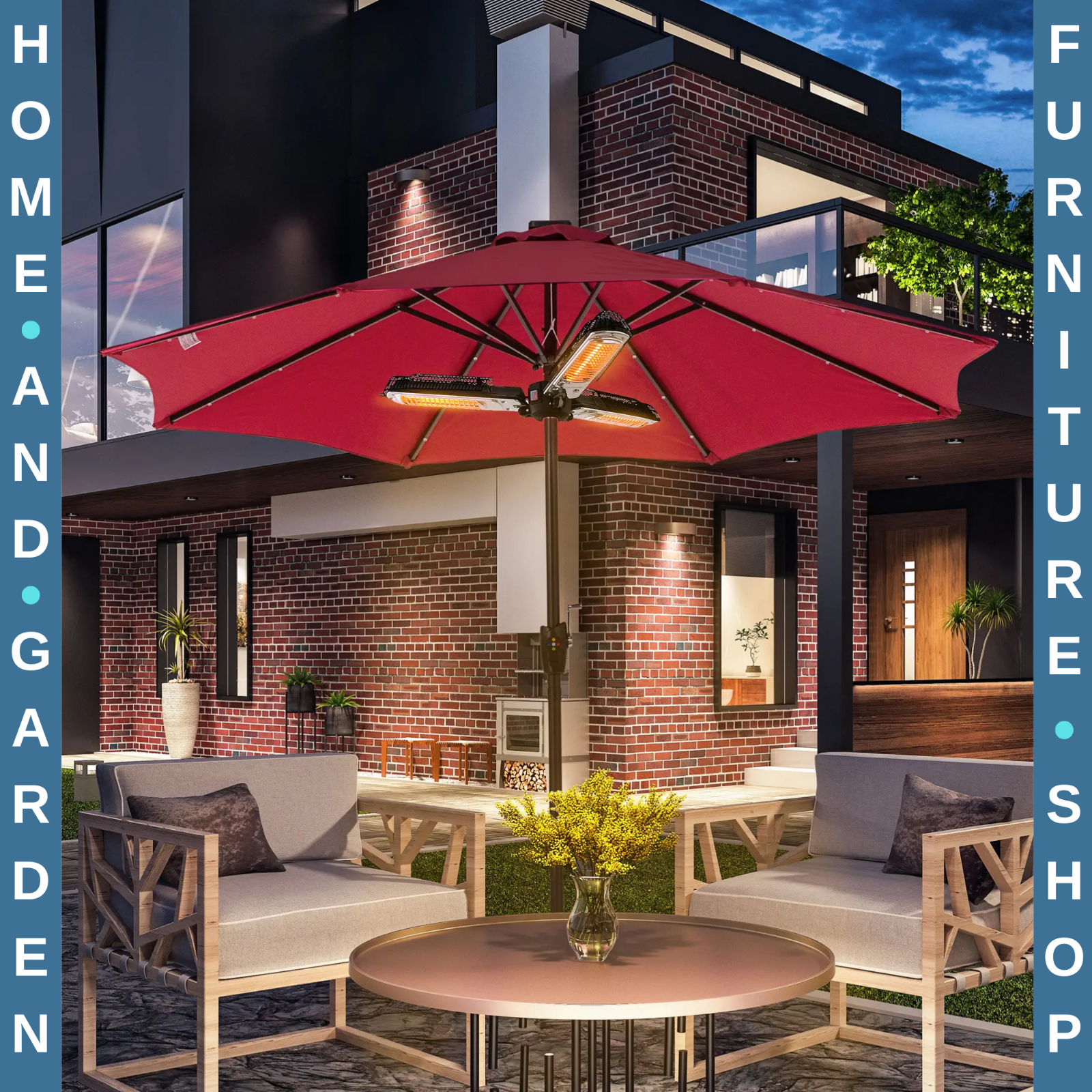 Parasol Heater Electric Infrared Aluminum Quartz 2000W Gazebo Umbrella Mounted