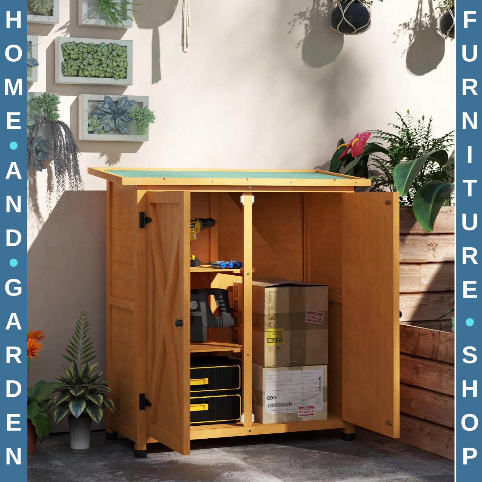 Wooden Garden Storage Shed Tool Cabinet Organiser with Shelves Utility Cupboard