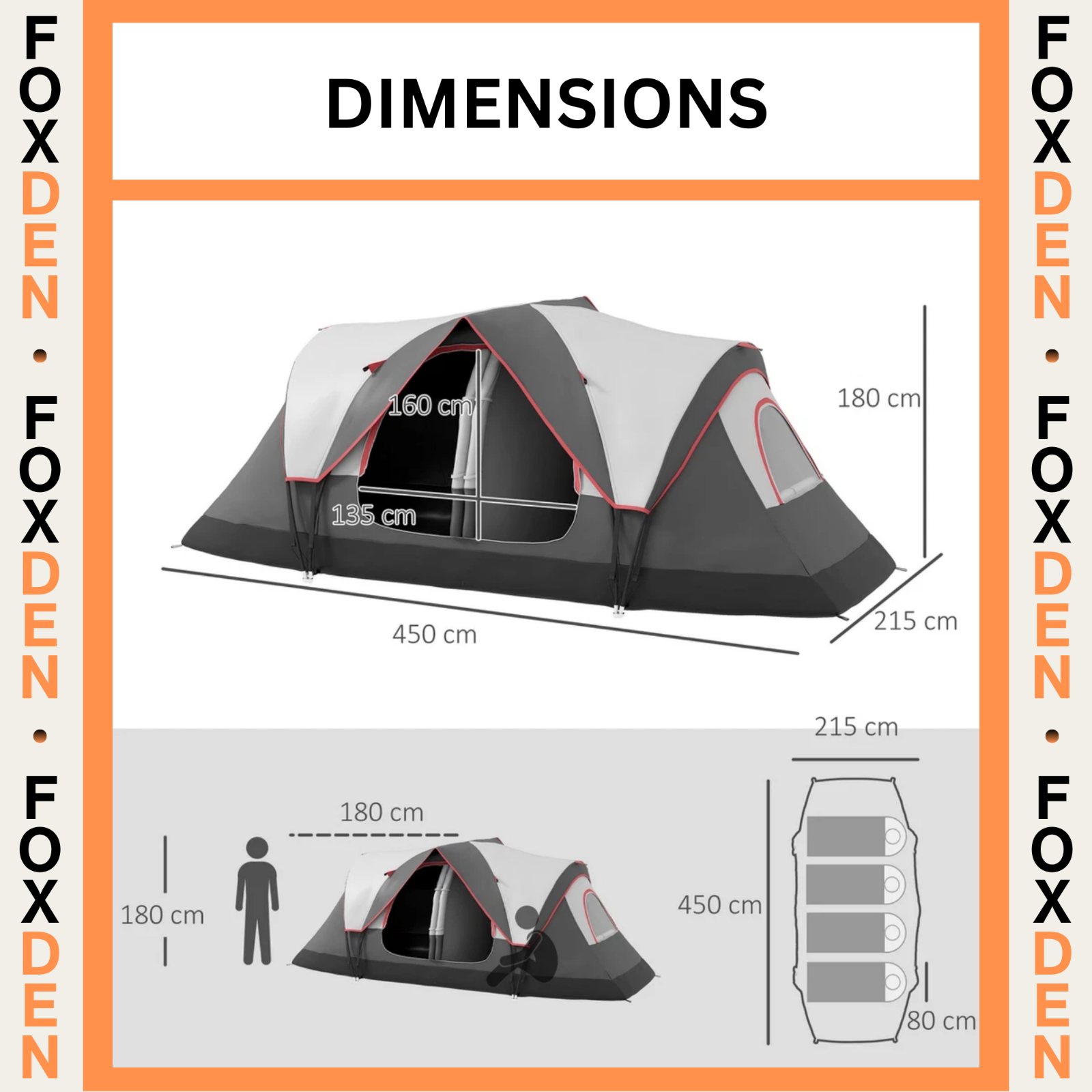 6 8 Man Camping Tent 2000mm Waterproof Air Vents Groundsheet Two Room FOXDEN