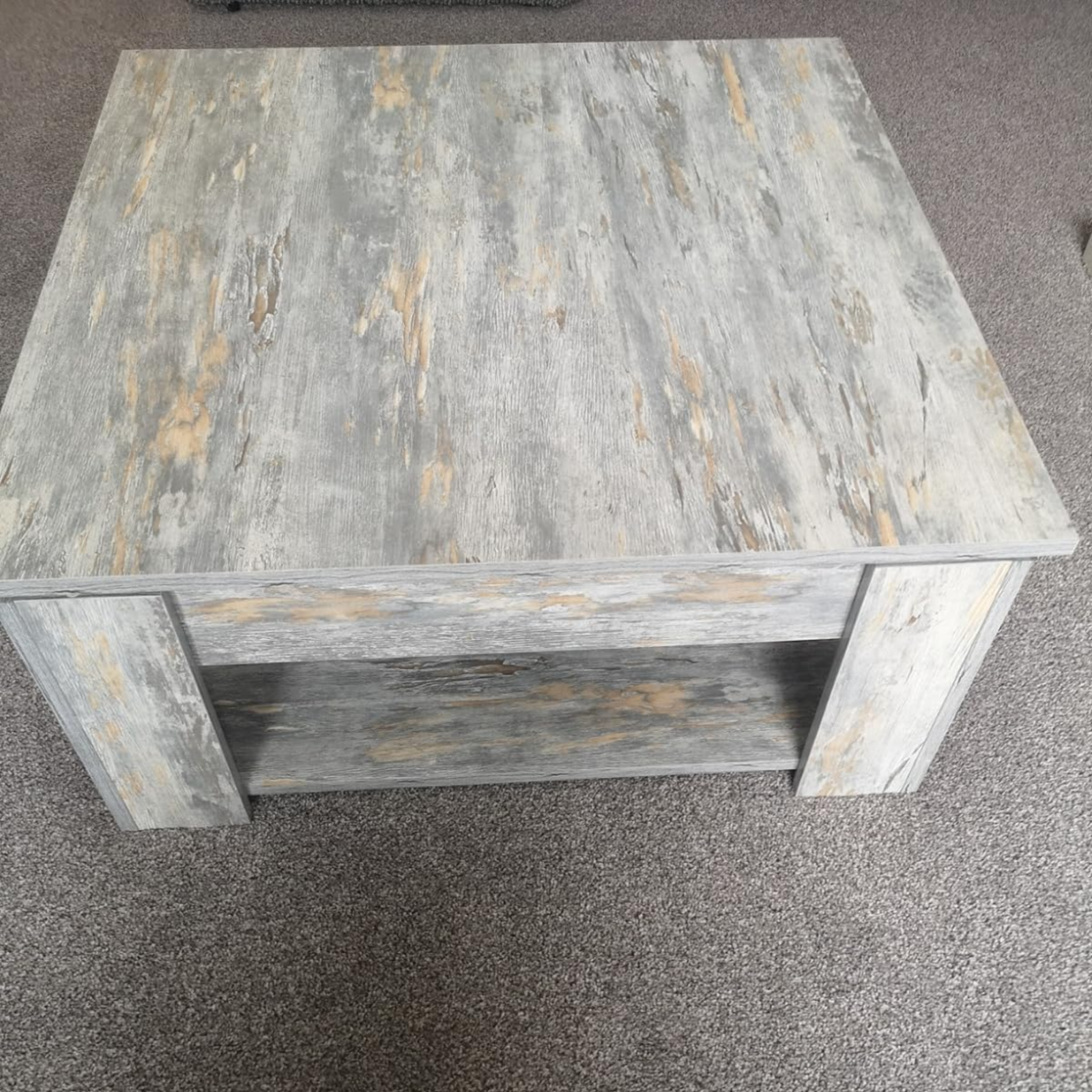 Grey Square Coffee Table with Shelf End Console Table Living Room Storage Table