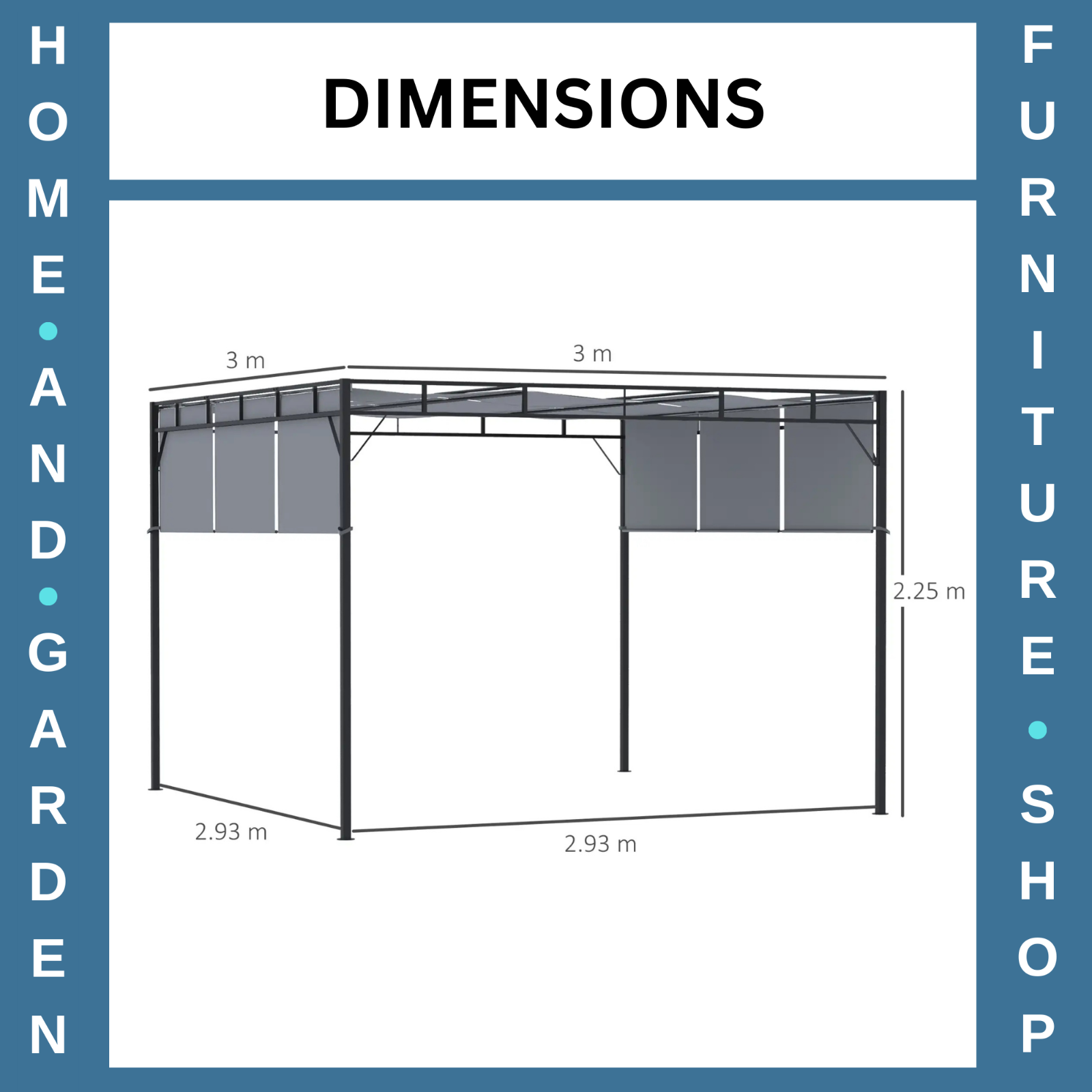 3x3m Steel Pergola Gazebo with Retractable Roof Canopy Garden Patio Shelter