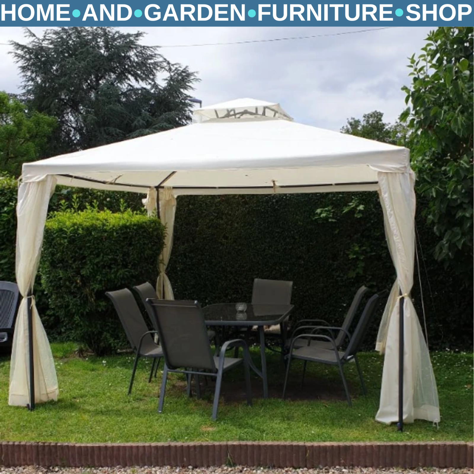 Outdoor Gazebo with Sides Garden Party Tent Canopy Sun Shade Shelter Double Roof